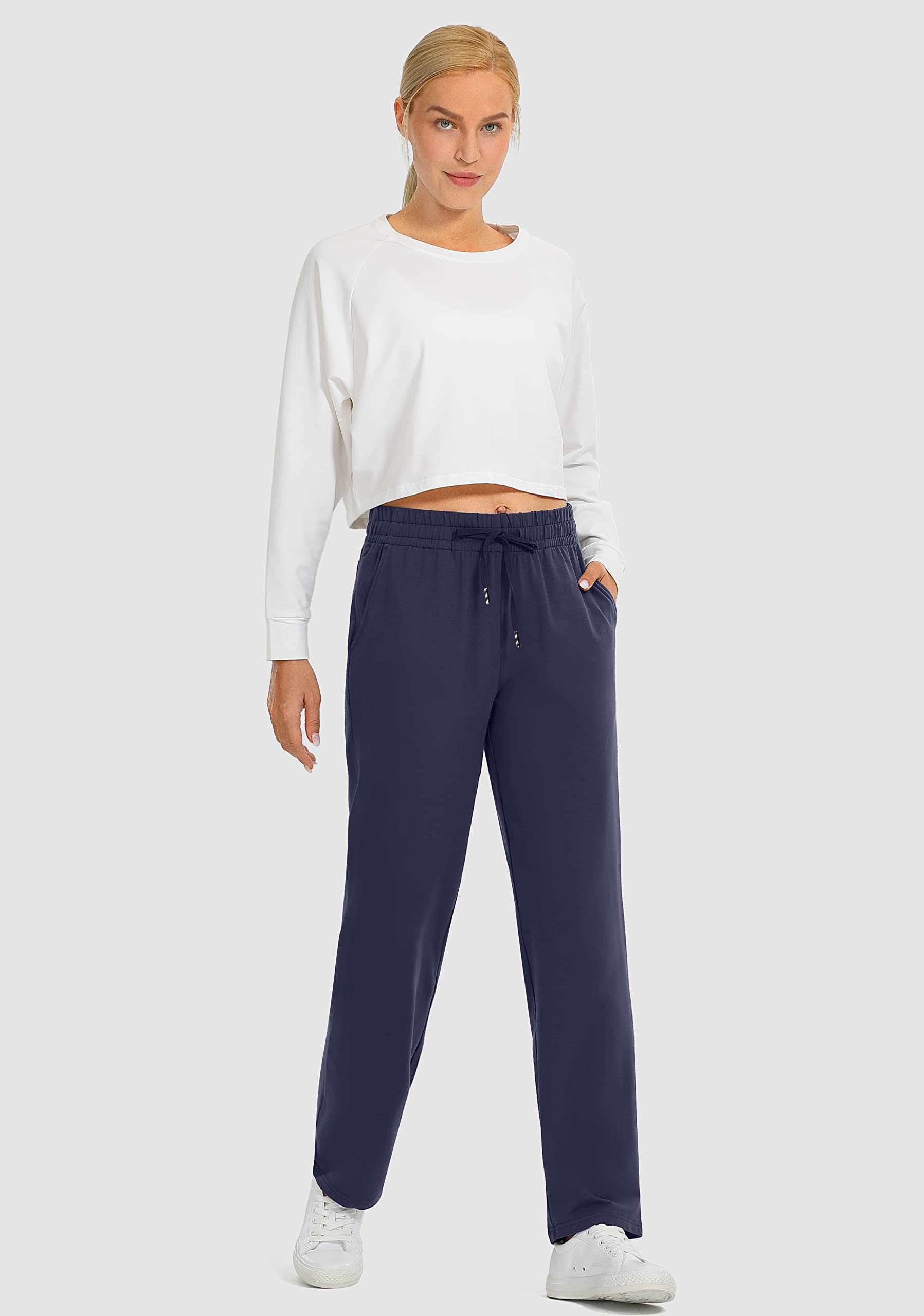 SANTINY Women's High Waisted Cotton Sweatpants - Soft Lounge Yoga Pants with Pockets for Workout, Running & Casual Wear | Comfortable Open Bottom Sweatpants for Women | Perfect for Home, Gym & Travel