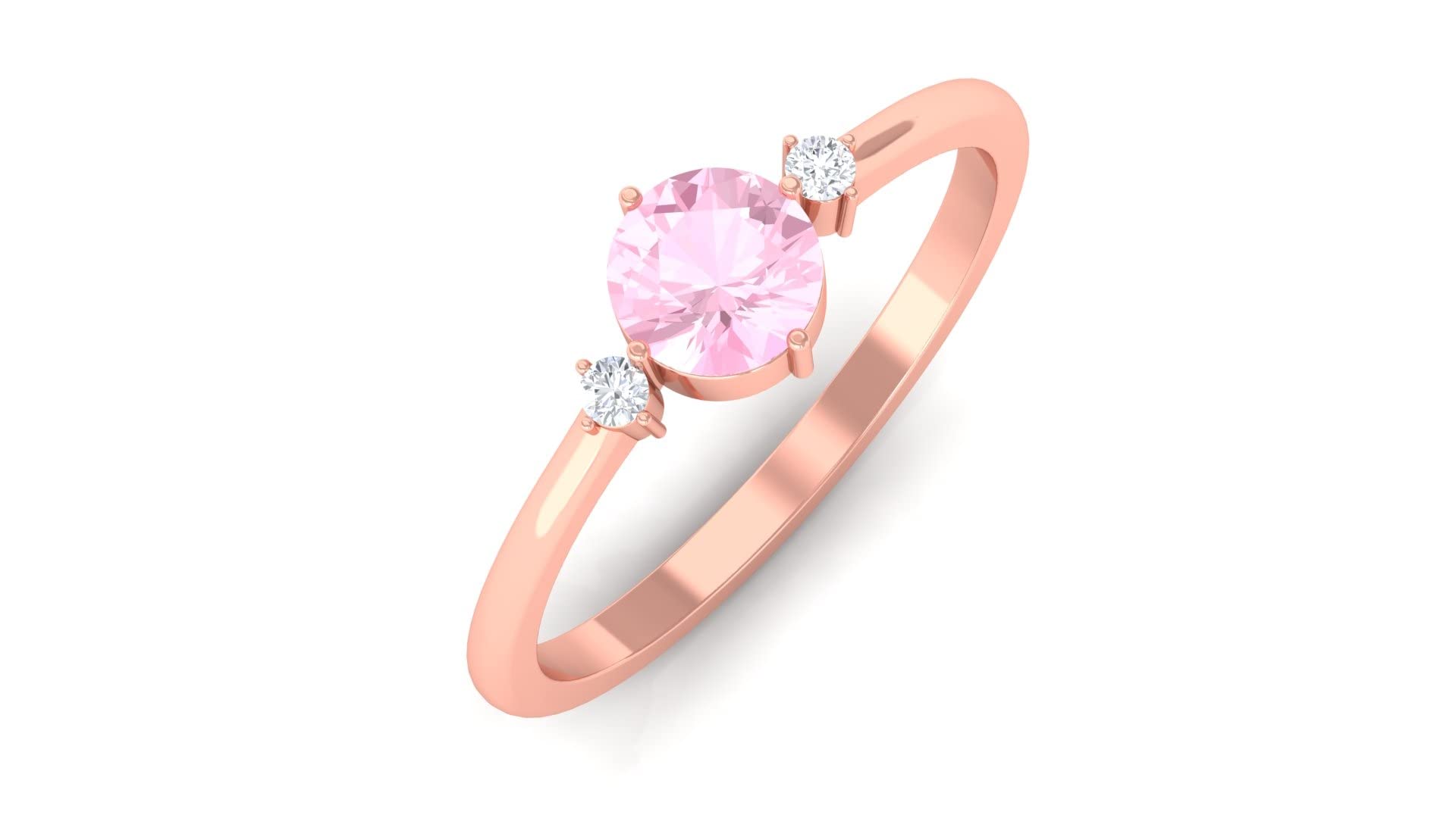 5.50MM Round Cut Rose Quartz & Diamond Promise Ring - January Birthstone Jewelry in 14K Solid Gold | Engagement, Anniversary & Gift for Her