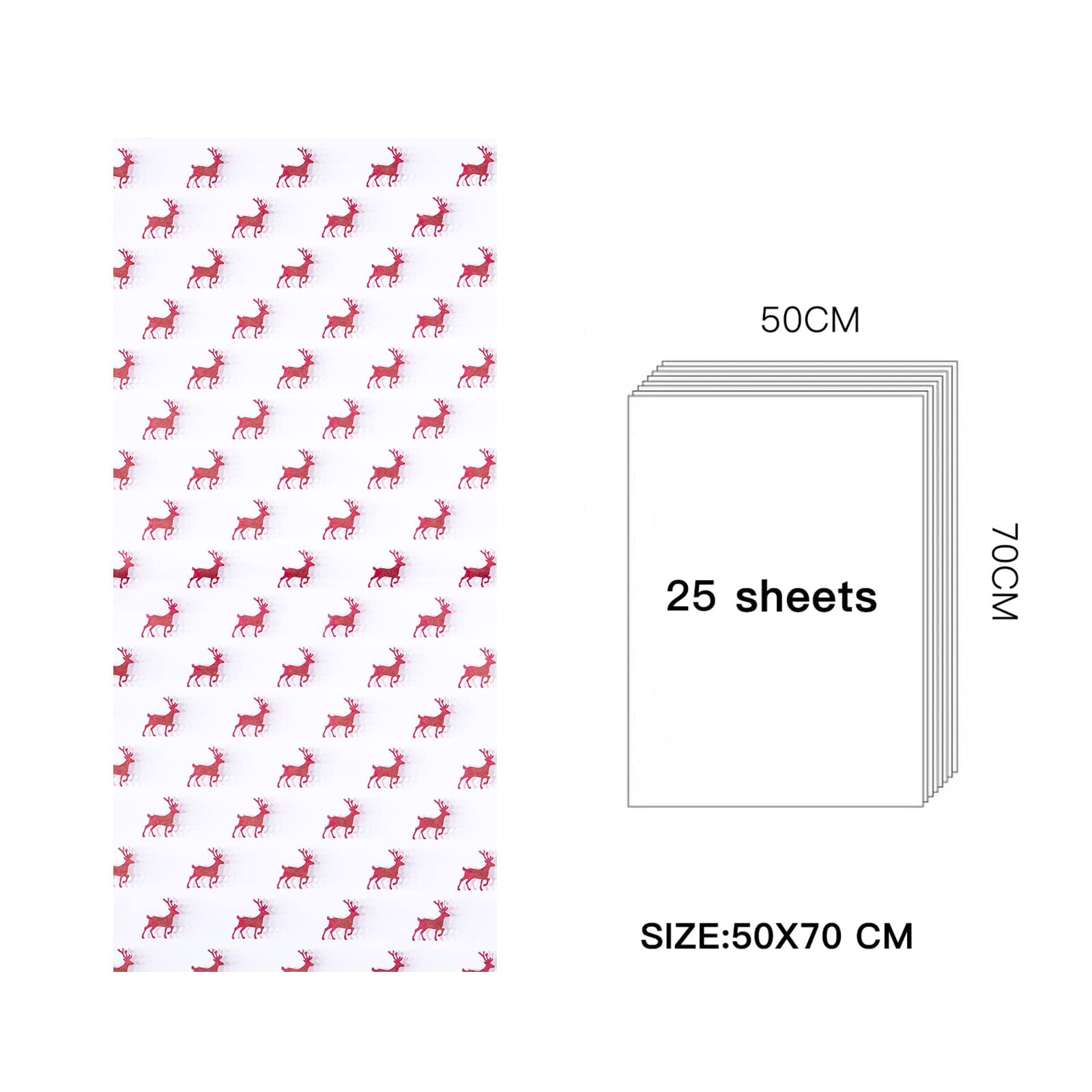 Premium Christmas Wrapping Tissue Paper - 25 Sheets Red Holiday Deer Design - 19.6