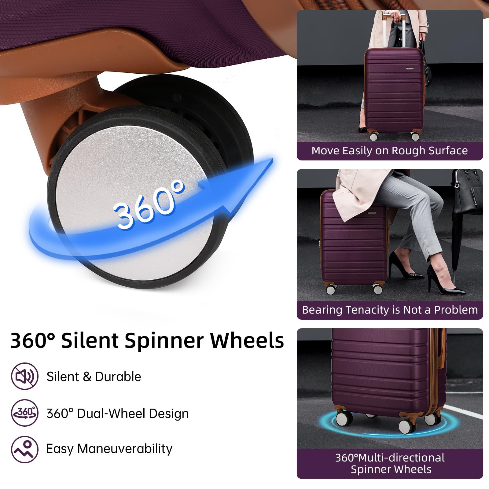 Premium 6-Piece Lavender Hardside Luggage Set with Expandable Carry-On, Spinner Wheels & TSA Lock - Lightweight Suitcase for Women Travel, Business Trips & Vacation (Purple)