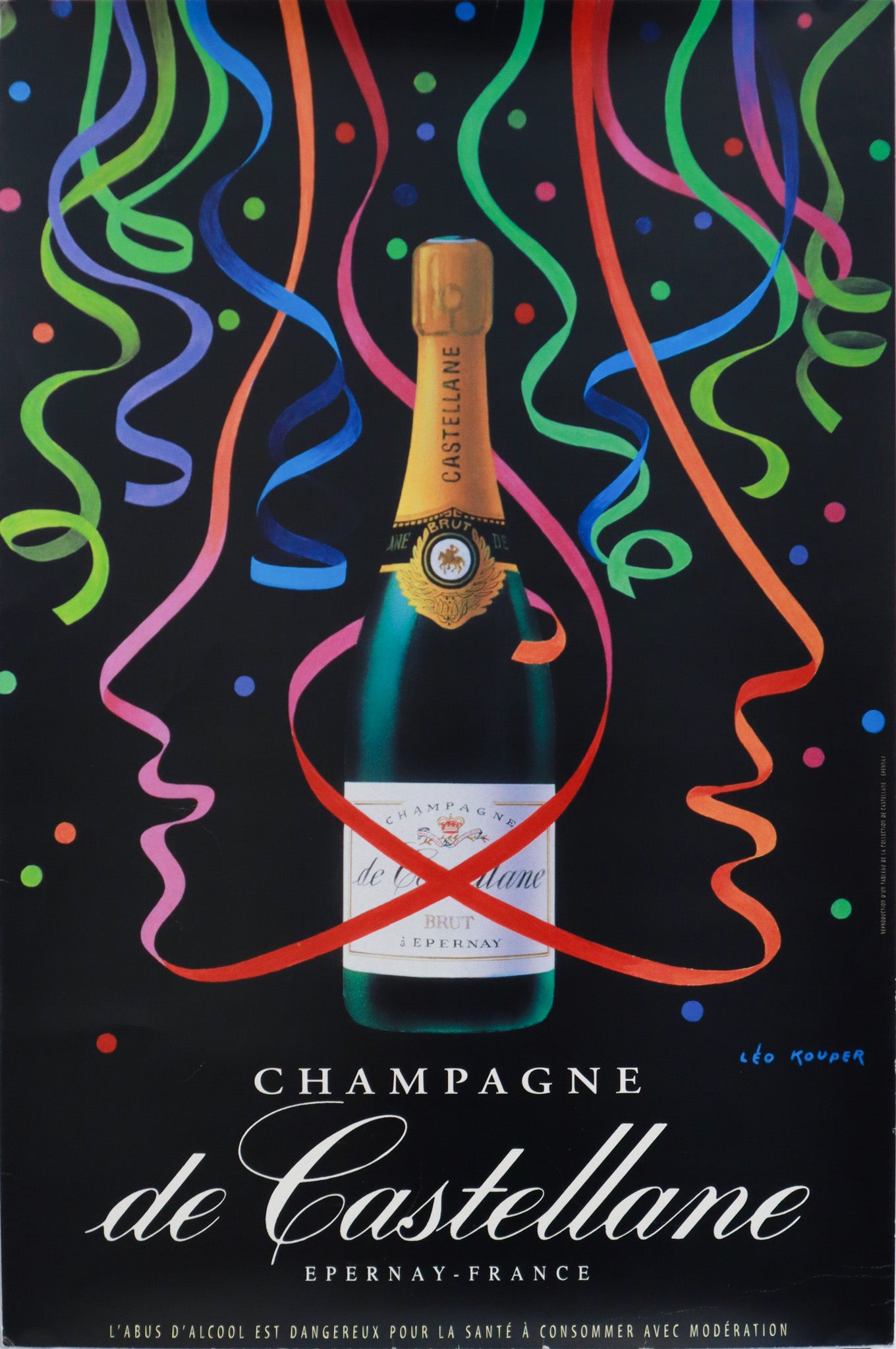 Vintage 1980 French Champagne Advertisement - Champagne de Castellane by Leo Kouper - Perfect for Home Bar Decor, Wine Cellar Display & Retro Party Theme