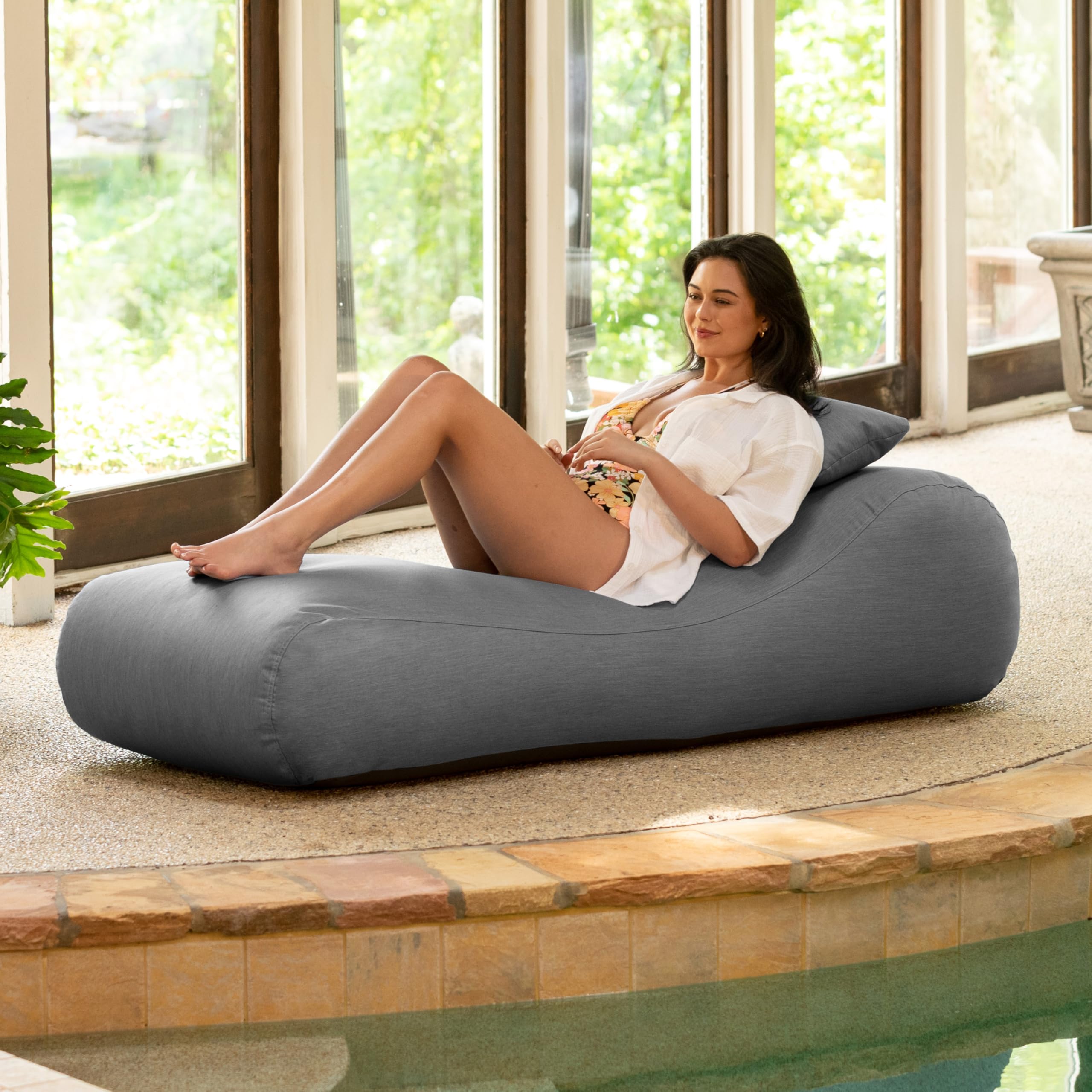 Jaxx Arlo Outdoor Bean Bag Sun Lounger - Waterproof Pool & Patio Chaise Lounge Chair for Backyard, Beach, Deck - Comfortable Slate Gray Beanbag for Relaxing in Sun