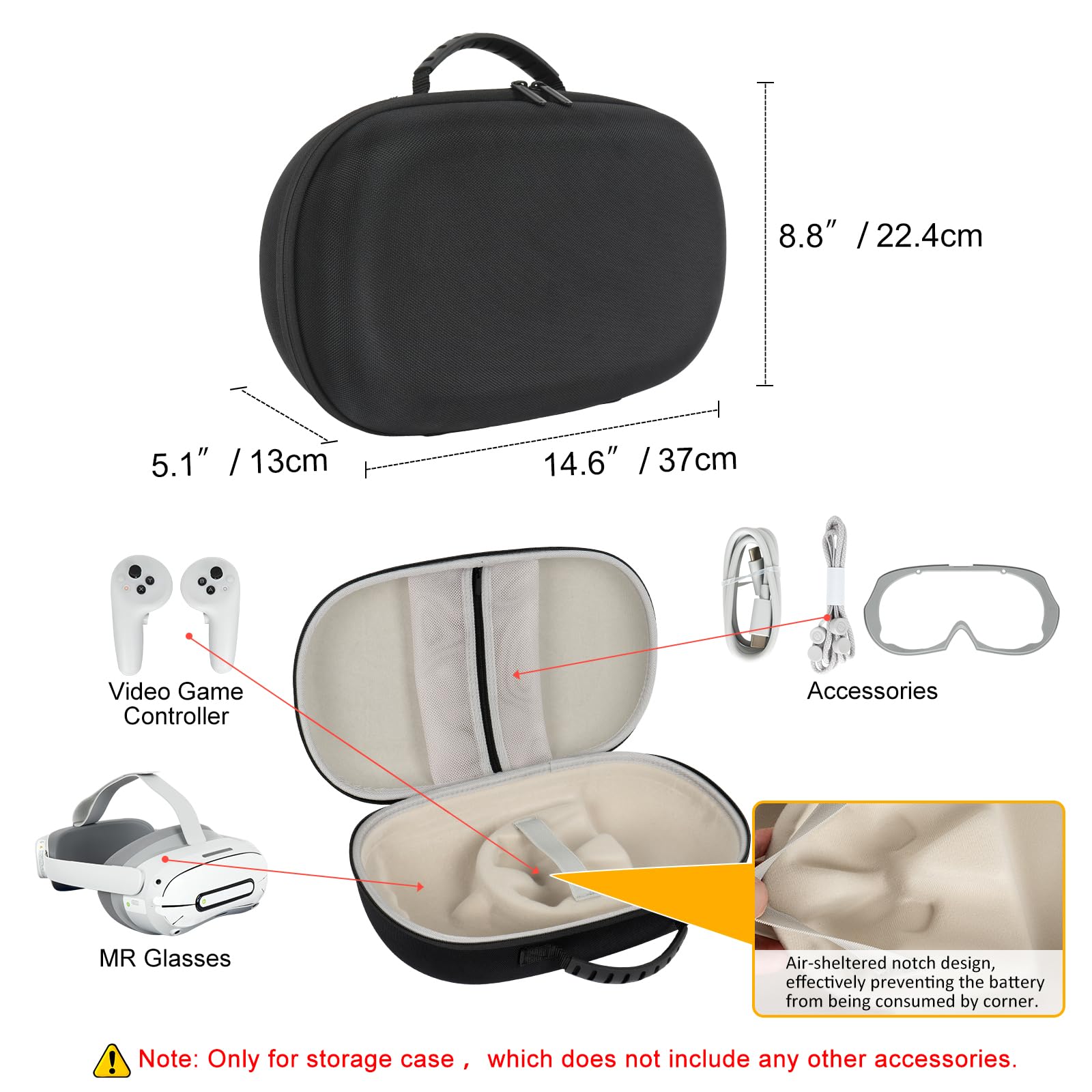 Premium Hard Travel Case for Meta Quest 3S/Quest 3 & Pico 4 Ultra VR Headset - Waterproof Shockproof Protective Storage with Custom Compartments & Mesh Pocket for Controllers & Accessories - Ideal for Gaming, Travel & VR Enthusiasts