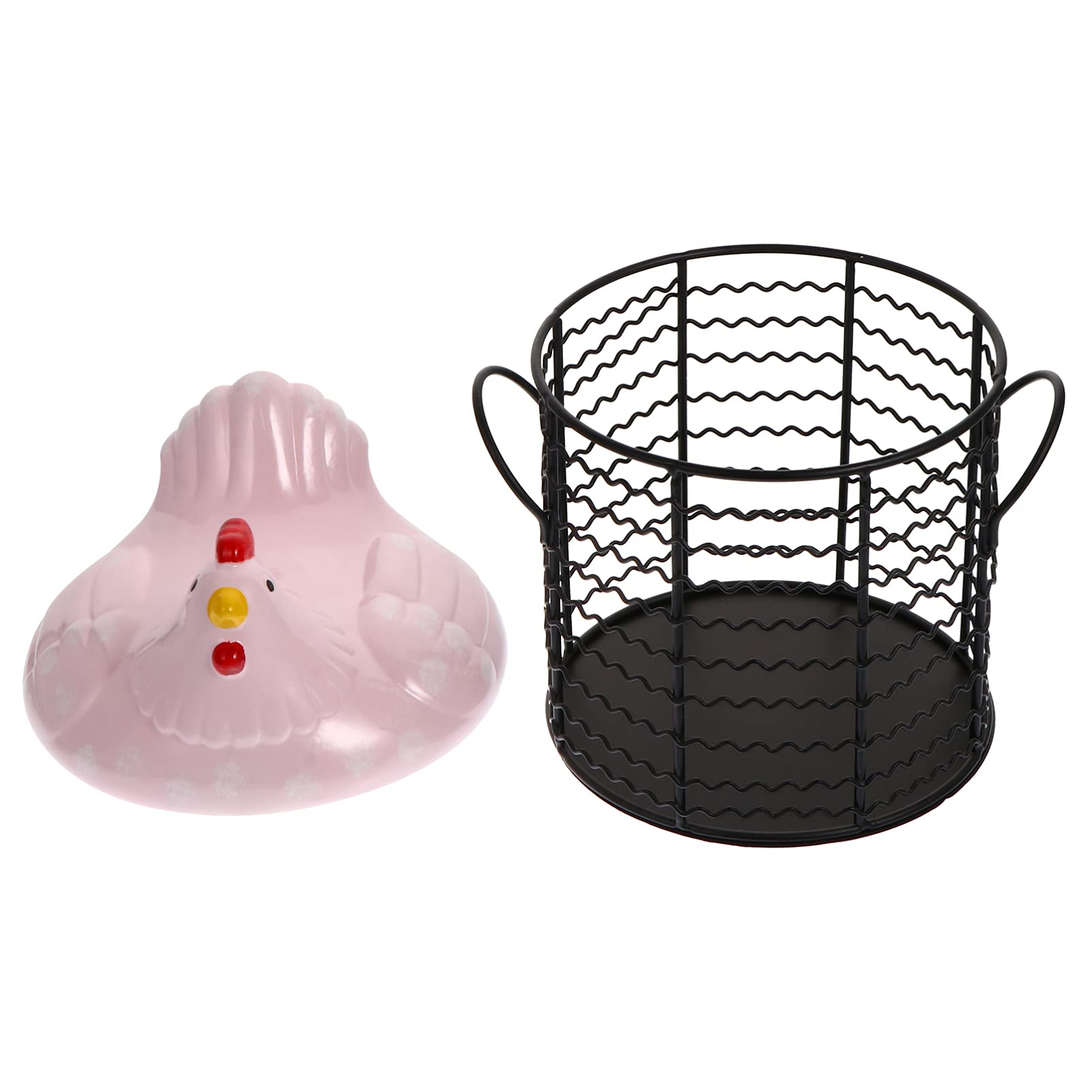 DOITOOL Metal Wire Egg Basket with Ceramic Chicken Top - Rustic Egg Storage Holder, Creative Fruit Basket for Kitchen & Dining Room - Perfect for Farmhouse Decor, Easter Decorations, and Fresh Produce Display