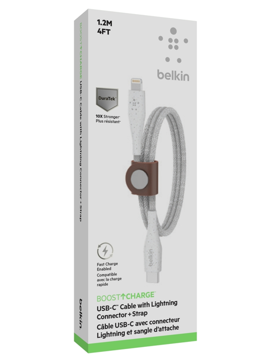 Belkin USB C to Lightning Cable 1.2M (4ft) - DuraTek Plus Fast Charging Cord - White - Perfect for iPhone Charging at Home, Office or Travel
