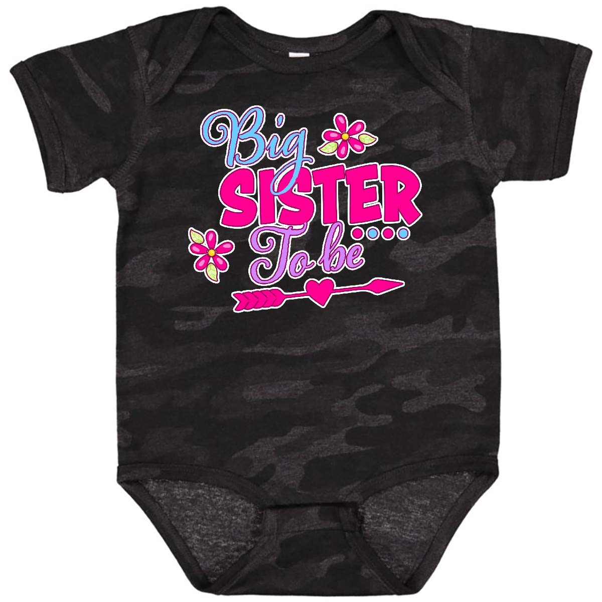 Inktastic Big Sister to Be with Flowers and Arrow Baby Bodysuit - Cute Pregnancy Announcement & Newborn Gift for Big Sisters