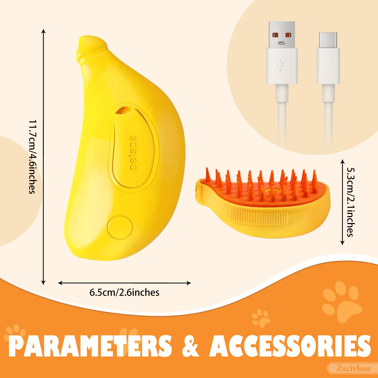 3-in-1 Cat Steam Brush with Silicone Massage - Pet Grooming Brush for Removing Tangles & Loose Hair - Gentle Cleaning Comb for Cats & Dogs (Banana Yellow) - Perfect for Daily Pet Care & Shedding Control