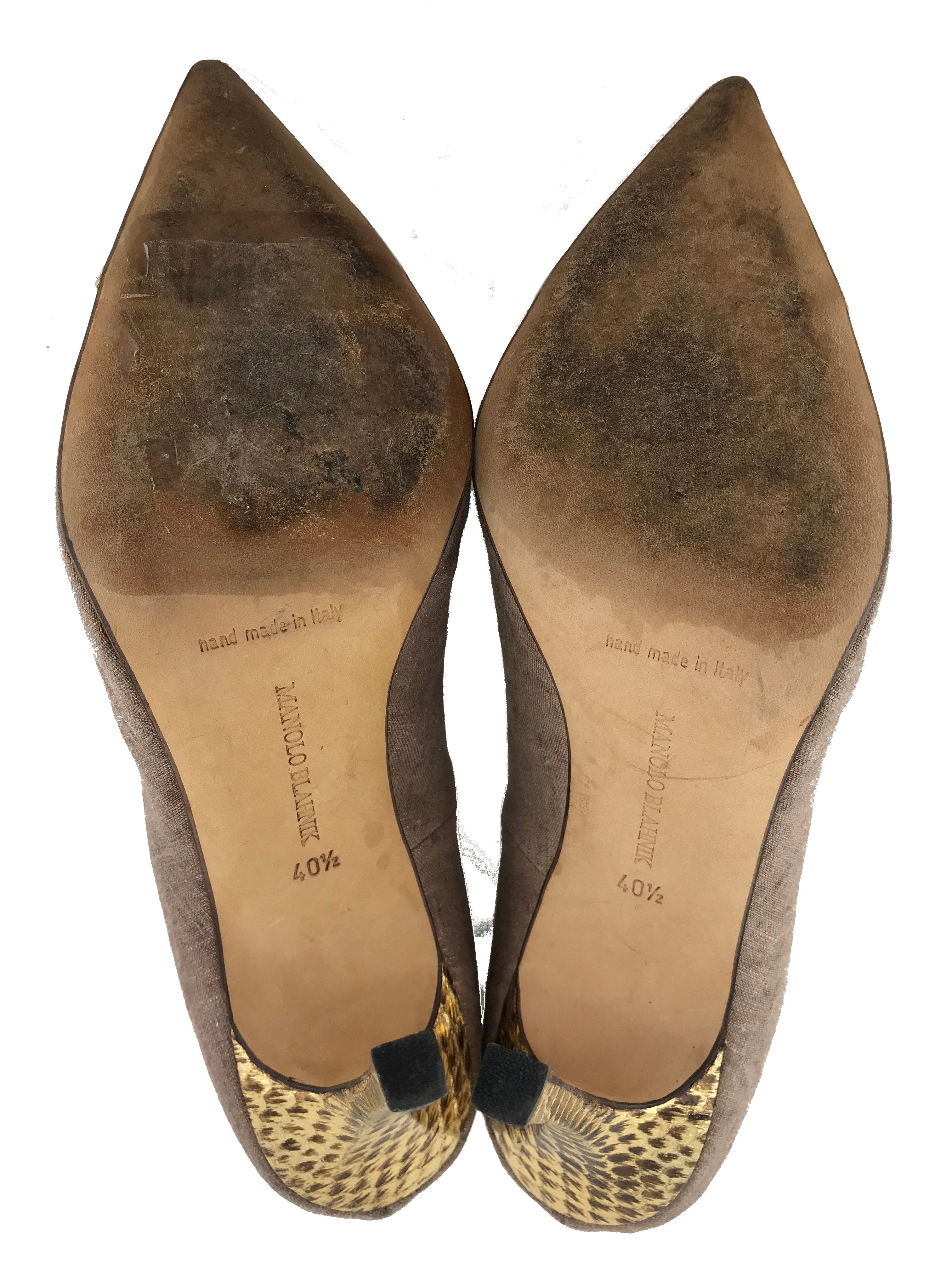 Manolo Blahnik Bipunta Embossed Linen Cap Toe Pump Women's Size 10.5 | Luxury Designer Heels for Weddings, Parties & Special Occasions
