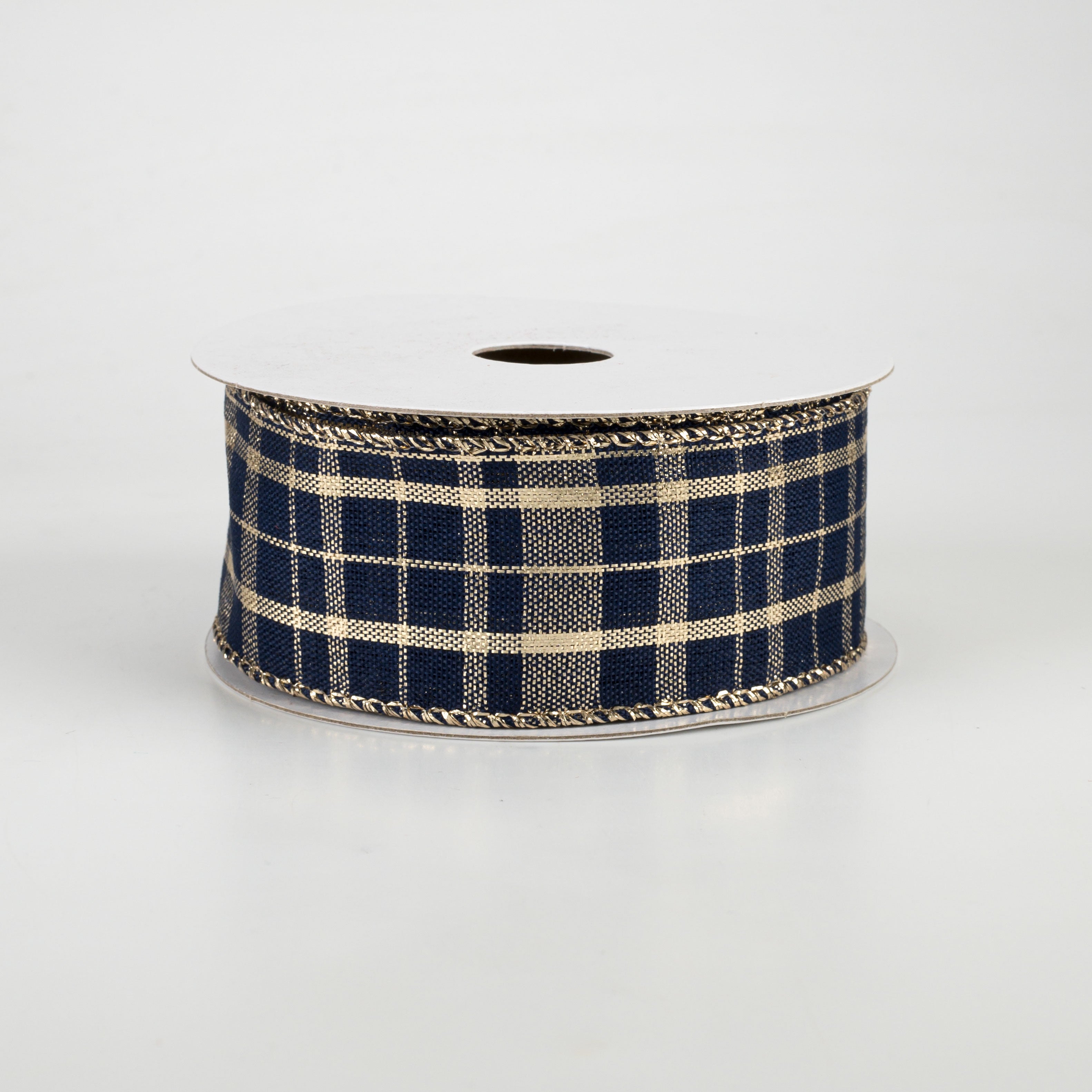 1.5 Inch Metallic Gina Plaid Ribbon - Gold & Navy Blue Grosgrain Ribbon (10 Yards) for Gift Wrapping, DIY Crafts, Scrapbooking & Holiday Decorations