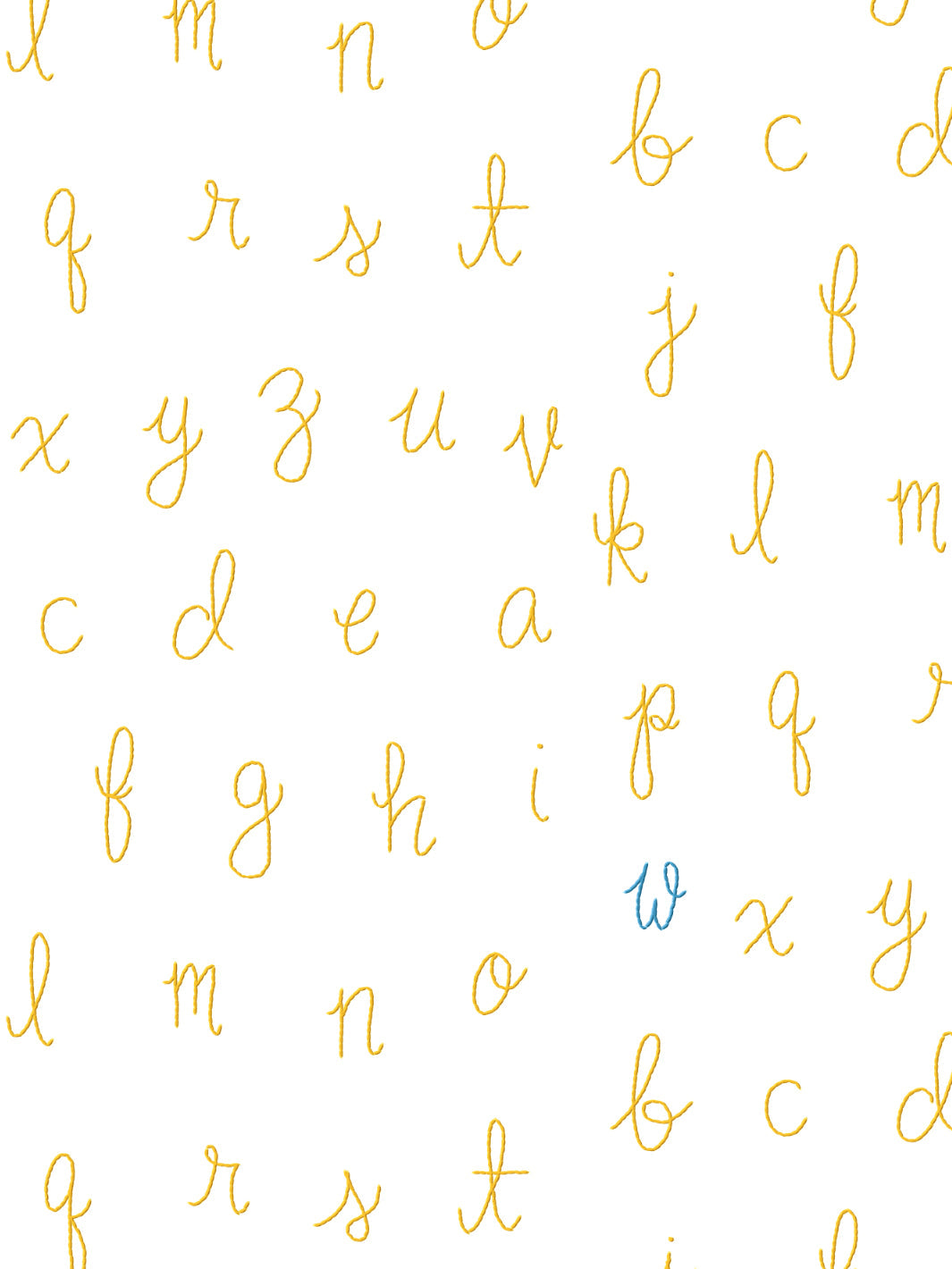 LF Alphabet Wallpaper by Lingua Franca - Marigold with Blue Accent Letters | Nursery Decor, Kids Room Wallpaper, Playroom Design
