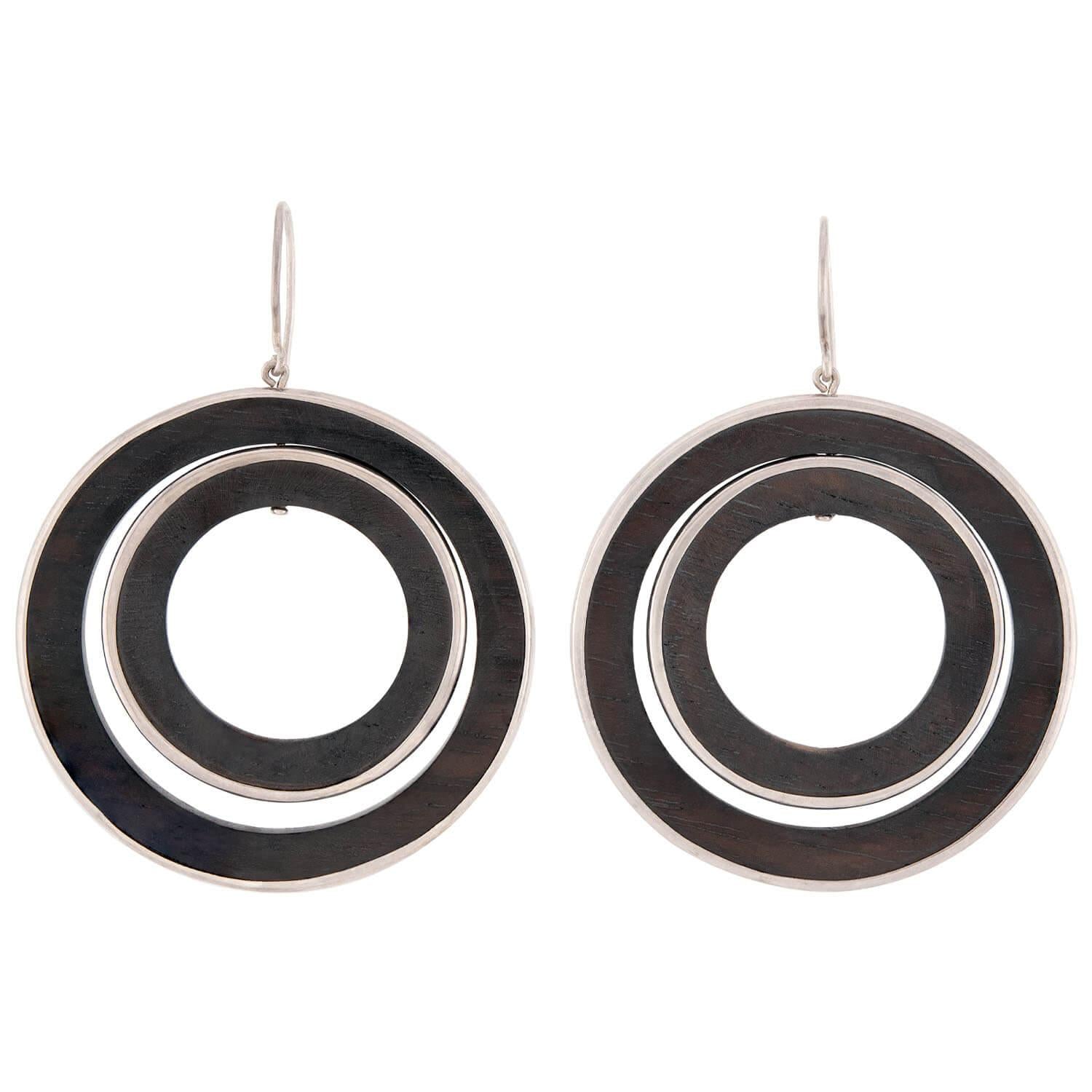 Vintage Sterling Silver & Wood Double Hoop Earrings for Women - Handmade Boho Chic Jewelry - Perfect for Parties, Weddings & Everyday Wear