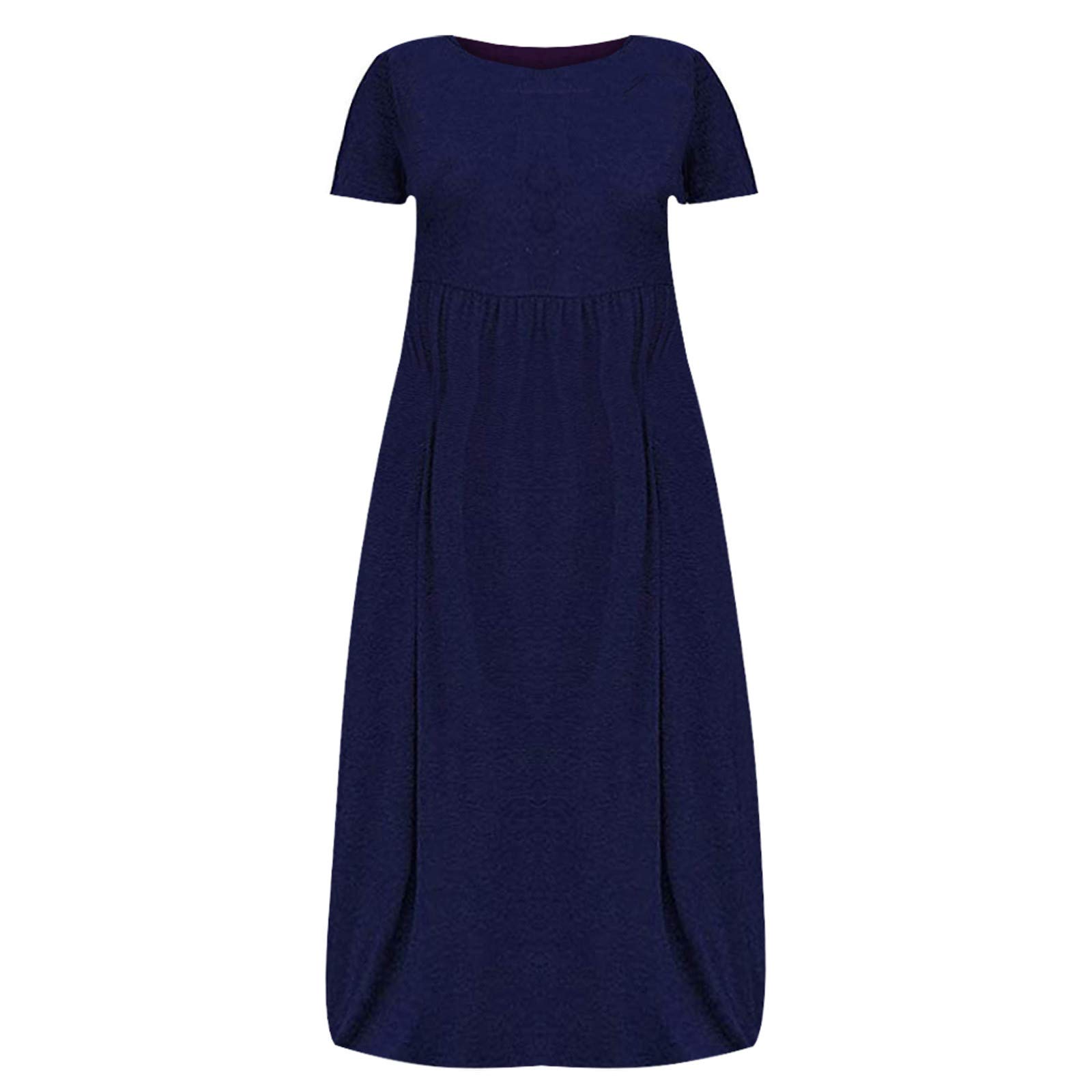 Plus Size Maxi Dress for Women - Trendy Casual Loose Fit Summer Dress with Short Sleeves in Solid Blue | Perfect for Beach Vacations, Outdoor Parties & Everyday Wear