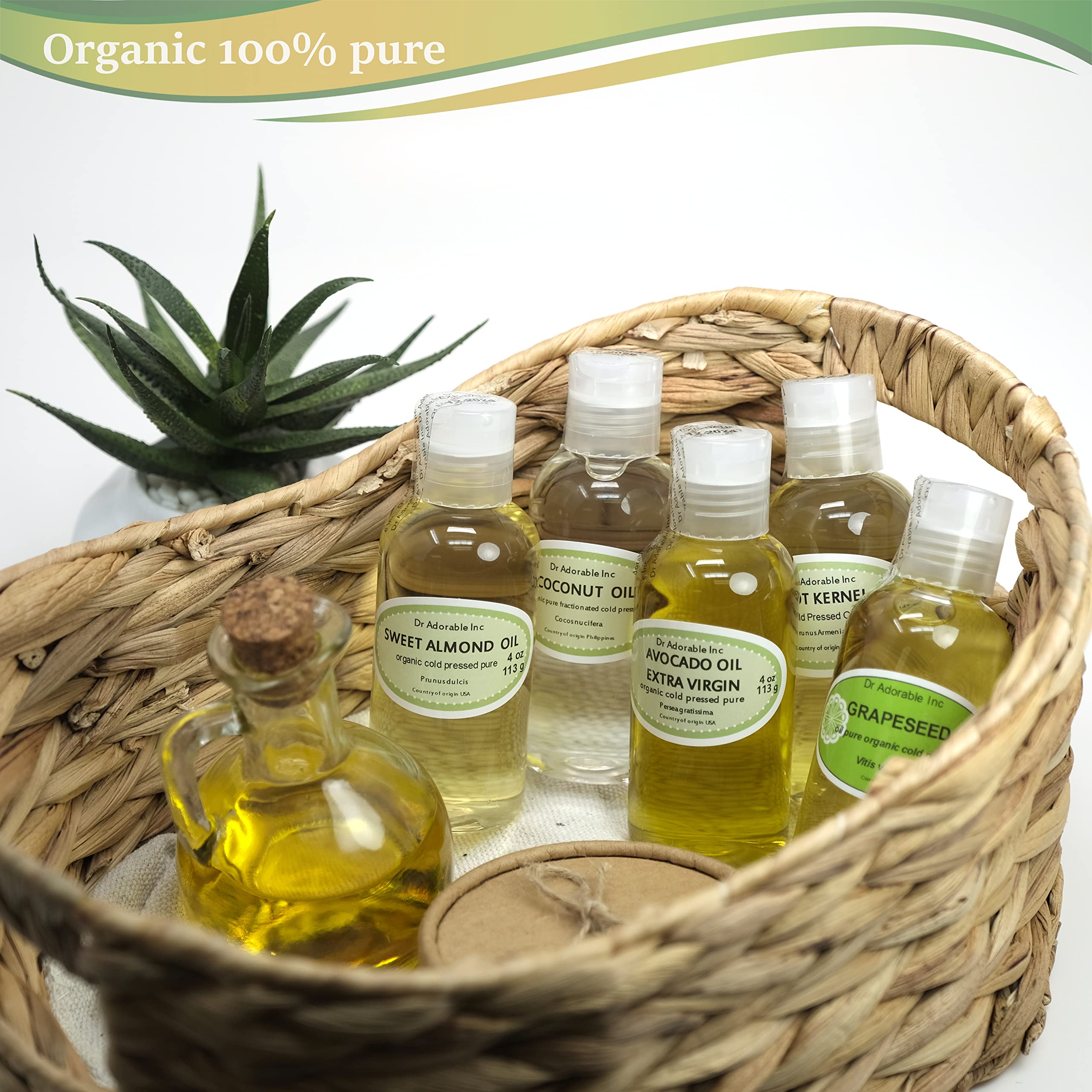 5-Pack All Natural Premium Organic 100% Pure Oils Set (Fractionated Coconut, Extra Virgin Avocado, Apricot Kernel, Grapeseed, Sweet Almond) for Hair, Skin & Nails Care - Perfect for Massage, Aromatherapy & DIY Beauty Recipes