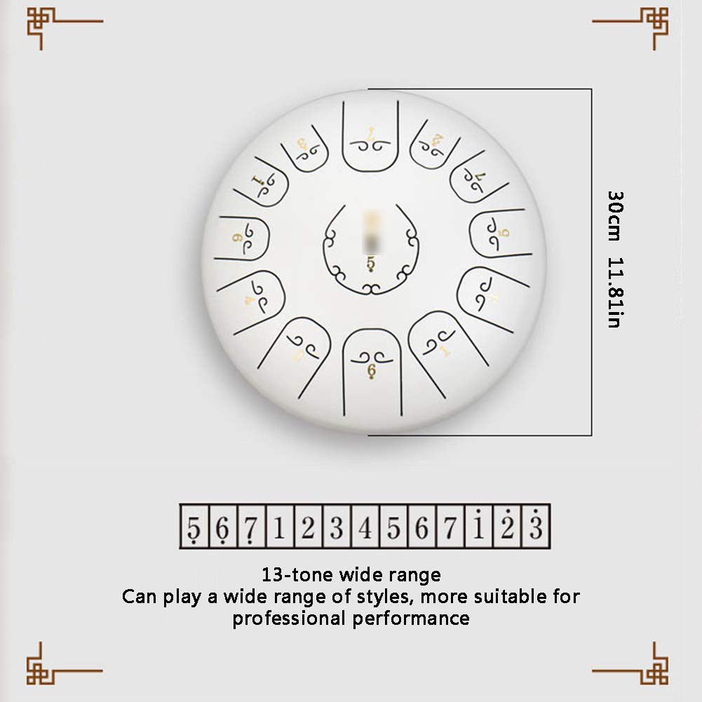 12 Inch LJJ Steel Tongue Drum - 13 Tune Hand Pan Percussion Instrument with Drumsticks, Carrying Bag, Tutorial Book & 6 Finger Picks | Perfect for Meditation, Music Therapy, Yoga, and Relaxation