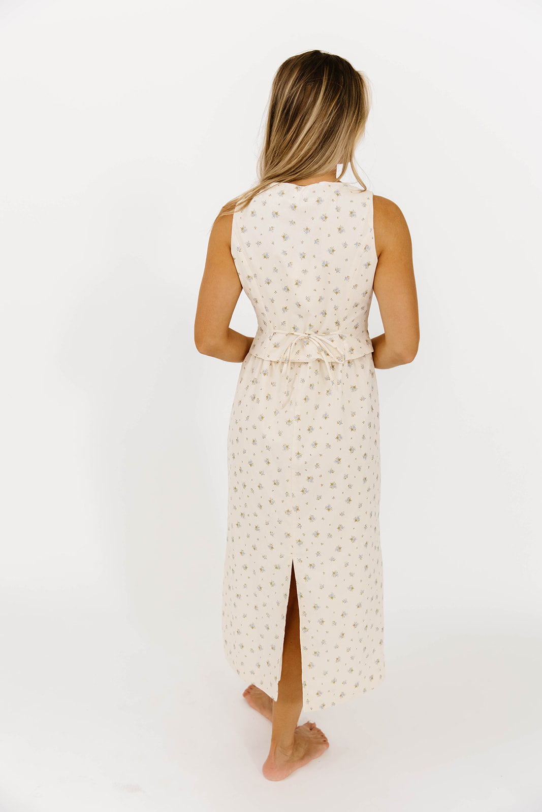 Blue Floral Florence Vest Detail Midi Dress - Elegant Women's Summer Dress for Weddings, Parties & Casual Outings