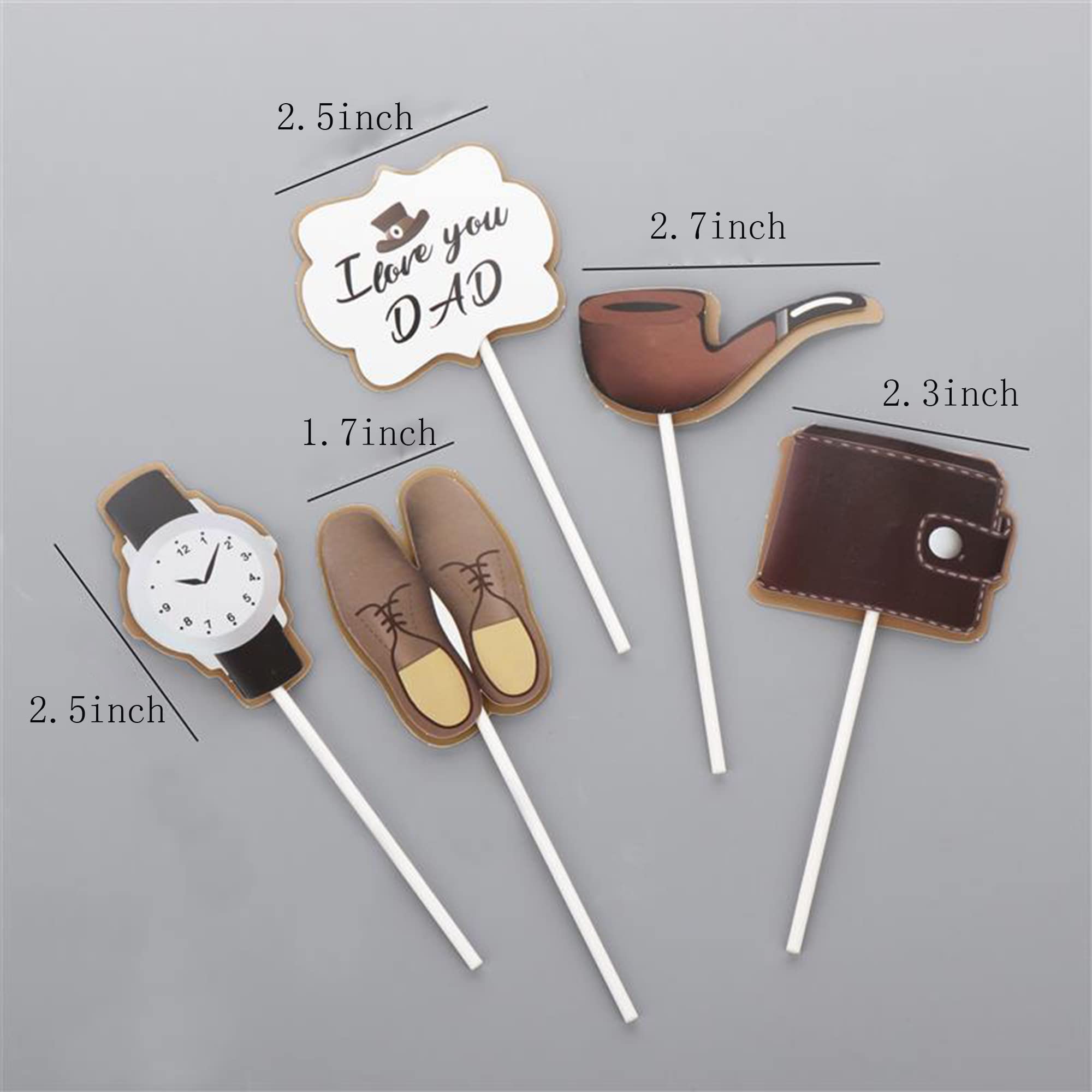 Happy Birthday Dad Cake Toppers - Father's Day Cake Decorations with Black Bow Tie, Watch, Shoes, Pipe & Wallet - I Love You Dad Cupcake Toppers for Birthday Party Supplies | Perfect for Dad's Surprise Party, Retirement Celebration & Family Gatherings