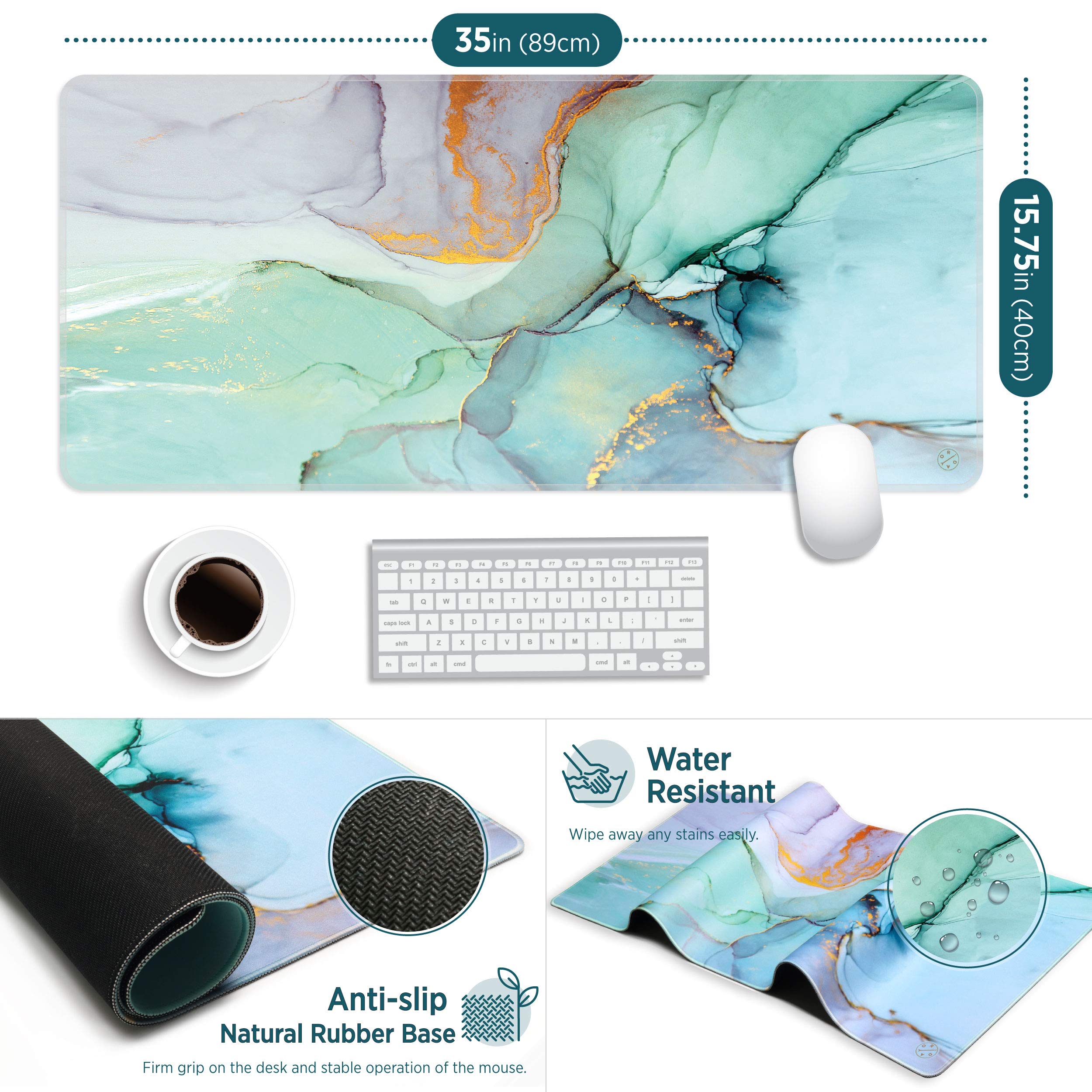 Oriday XXL Gaming Mouse Pad - 35.4x15.7 Inch Large Extended Mouse Mat with Non-Slip Rubber Base, Stitched Edges & Waterproof Surface - Perfect for PC Gaming, Office Work & Home Desk Decor (Teal Ocean Design)