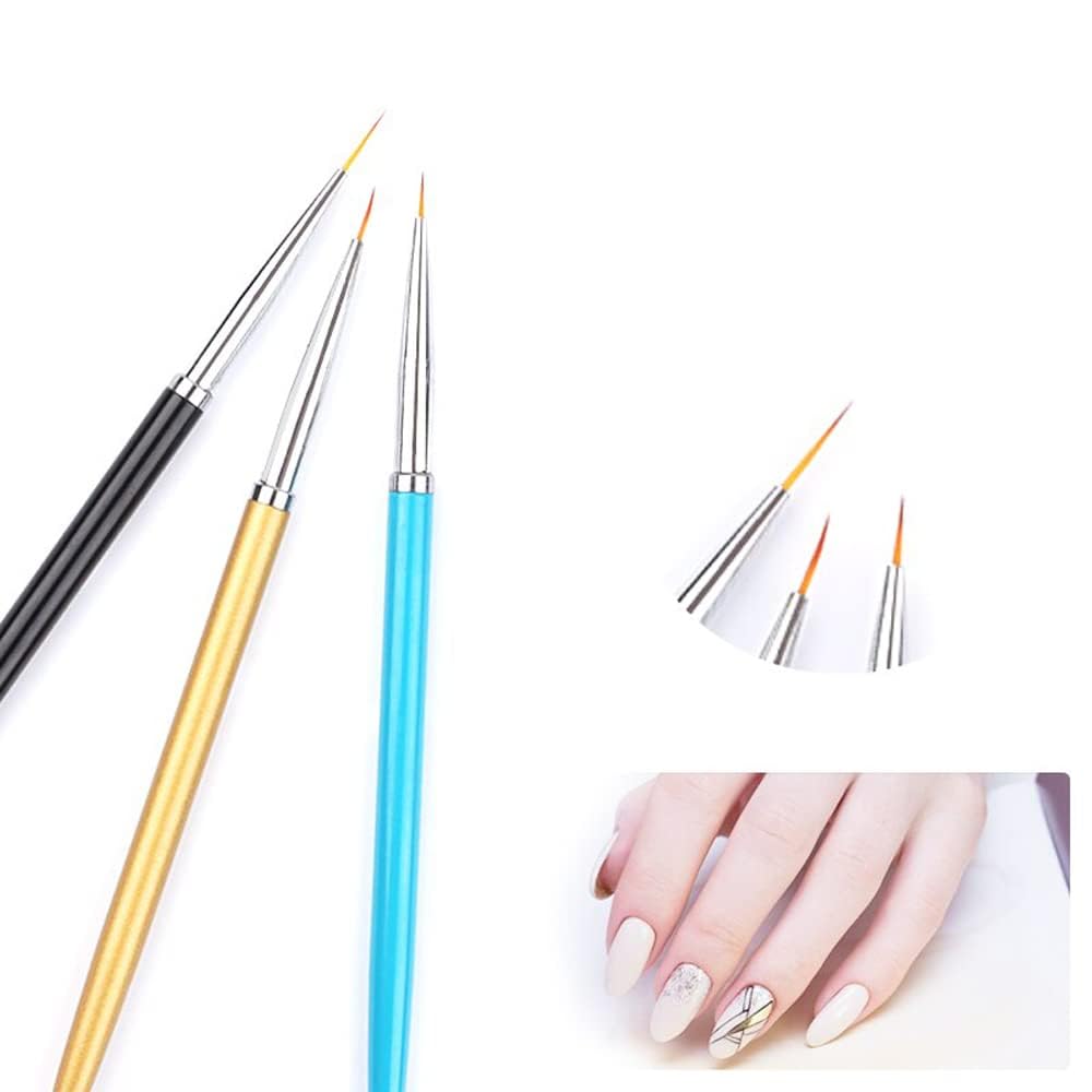 3 PCS Nail Art Brushes Set - Professional Nail Painting & Design Tools for Salon, DIY Manicure at Home - Perfect for Gel, Acrylic & French Tips