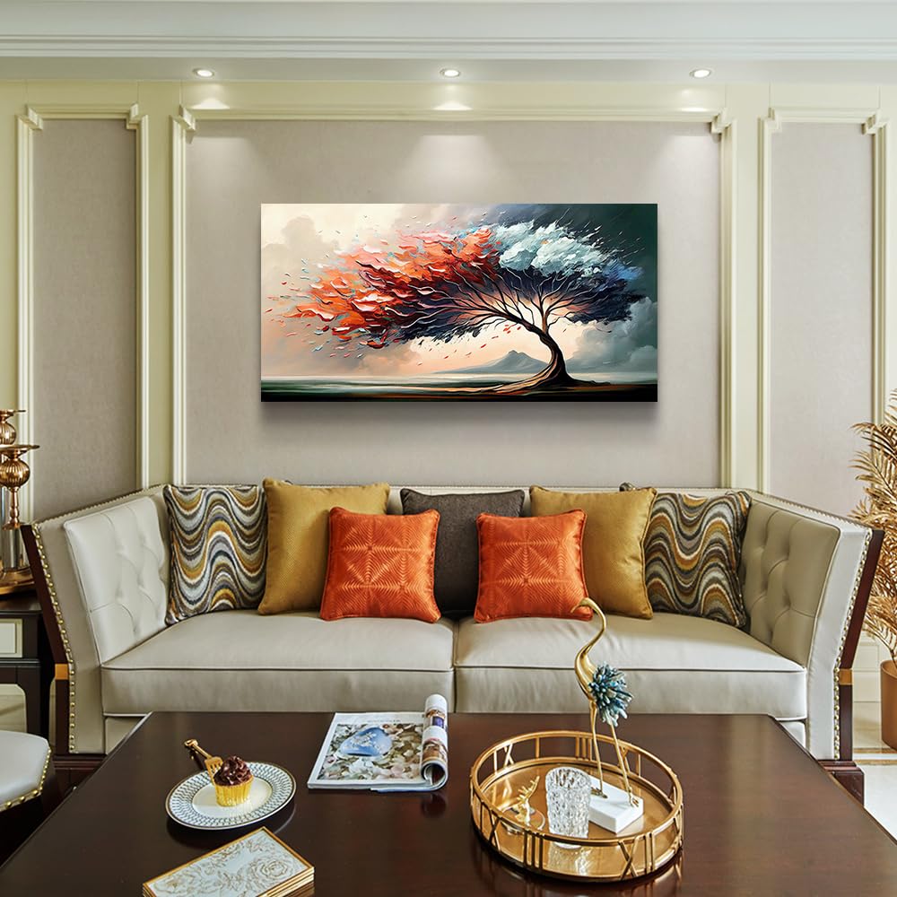 MHARTK66 Large Canvas Wall Art - Modern Tree Landscape Abstract Painting Framed Print (24x48 In) for Living Room, Bedroom, Office & Hotel Decor | Home & Commercial Interior Design Wall Decorations