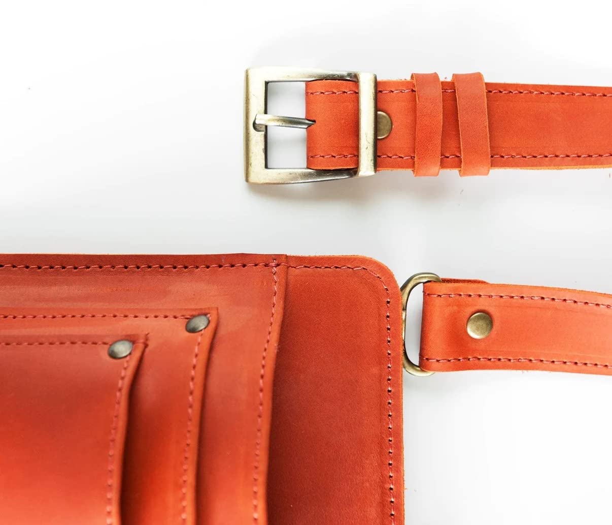 Premium Leather Garden Tool Belt for Women - Durable Orange Gardening Belt with Pockets - Handmade Florist Apron & Gardener Accessories - Perfect Gift for Female Gardeners (Ideal for Planting, Pruning & Outdoor Work)