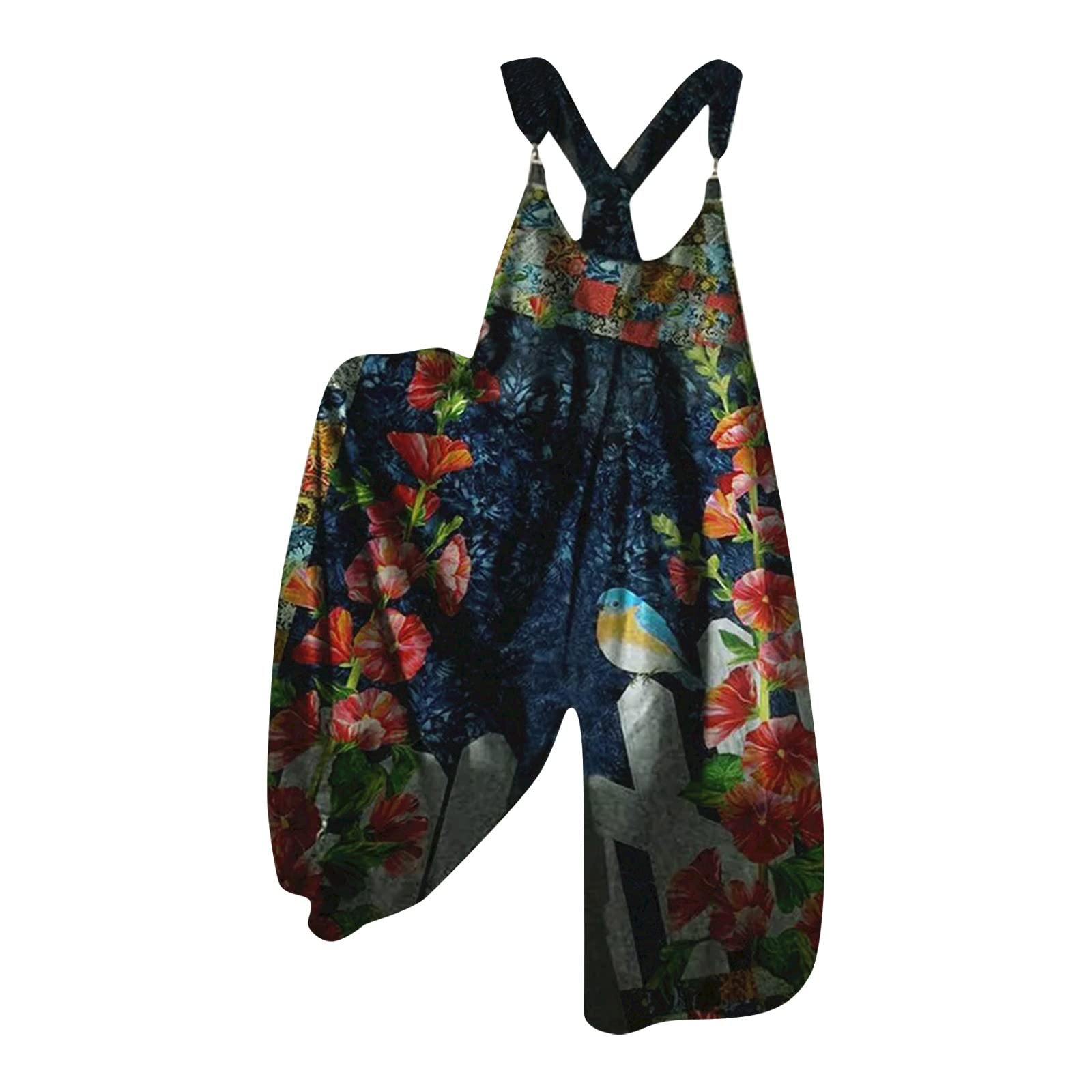 2022 Winter Skull Print Women's Overalls - Warm Cotton Baggy Wide Leg Pants, Loose Fit Romper Jumpsuit with Bib - Perfect for Casual Outings, Streetwear & Gothic Fashion