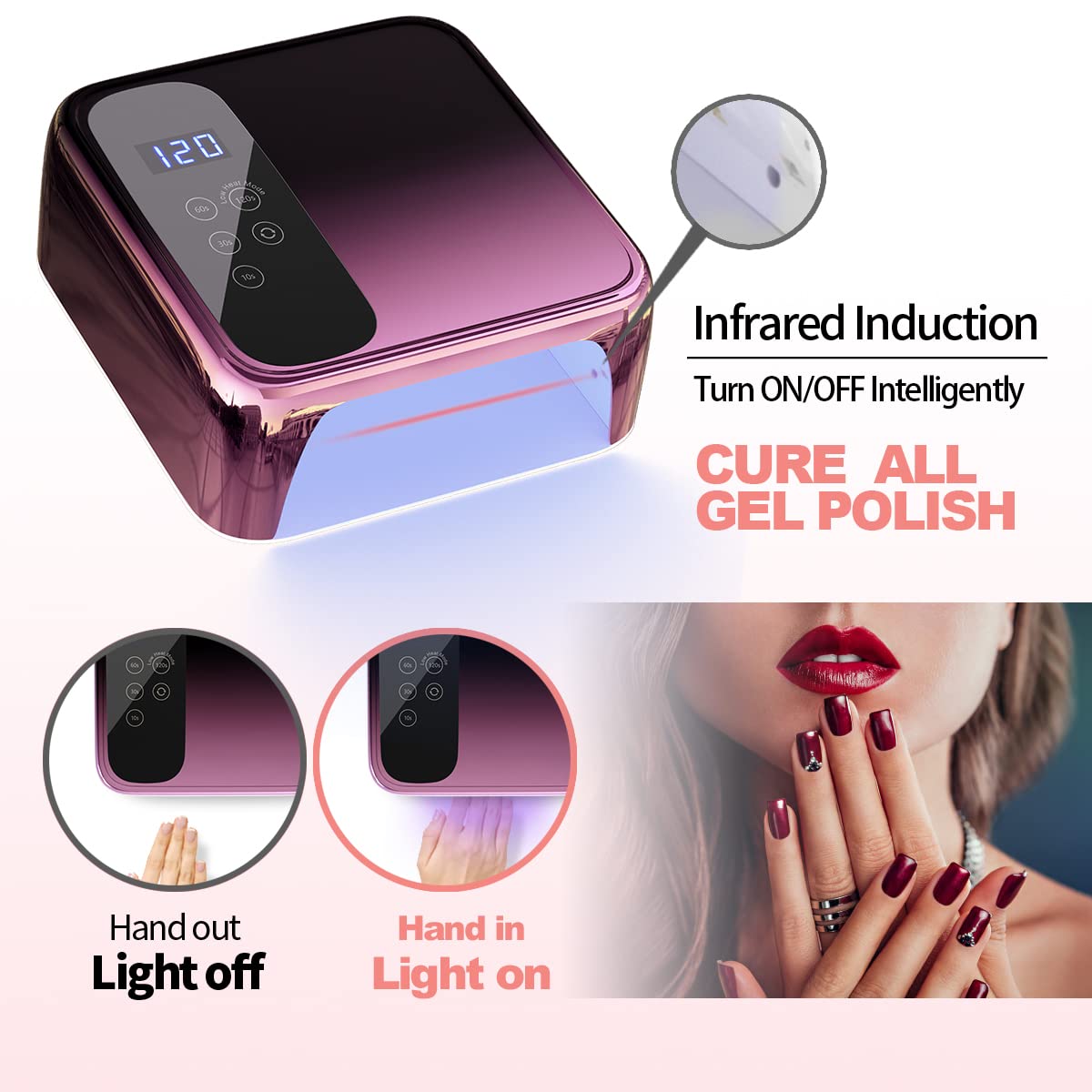 BETE Wireless LED Nail Lamp, 72W Rechargeable UV LED Gel Nail Dryer for Salon & Home Manicure - Perfect for Gel Polish Curing & Nail Art Drying