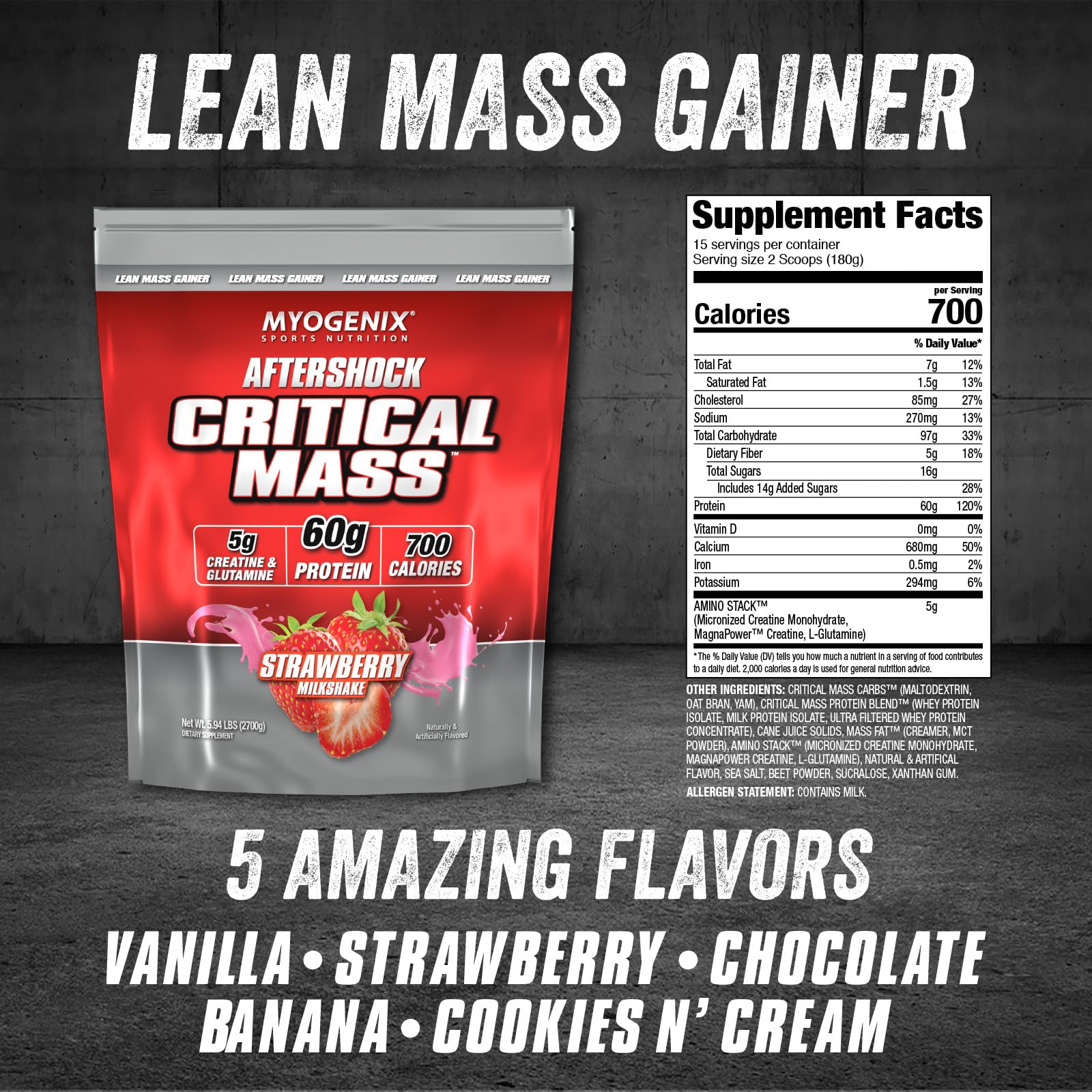 Myogenix Critical Mass - Cookies & Cream Whey Protein Powder for Muscle Gain & Weight Gain, Lactose-Free Anabolic Supplement (6.01 lbs) - Perfect for Post-Workout Recovery & Bodybuilding Nutrition