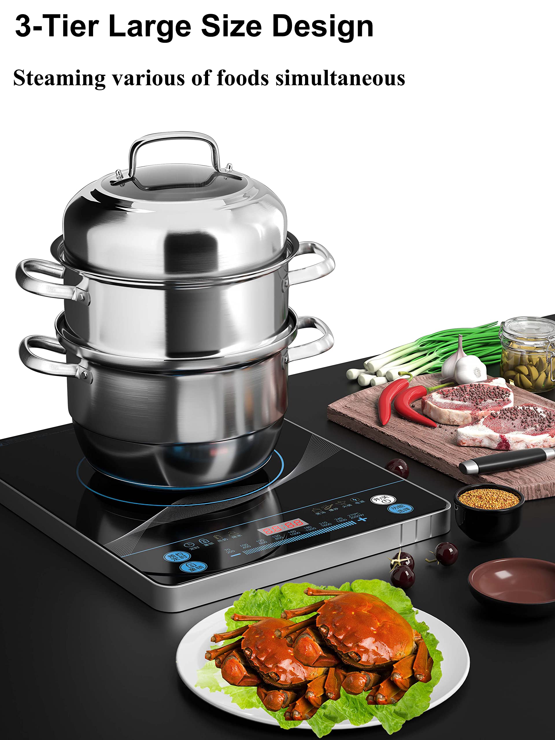 VENTION 13.4 Inch (34cm) Large Stainless Steel 3-Tier Induction Steamer Pot – Perfect for Dumplings, Vegetables & Seafood – Ideal for Home Cooking, Meal Prep & Healthy Eating