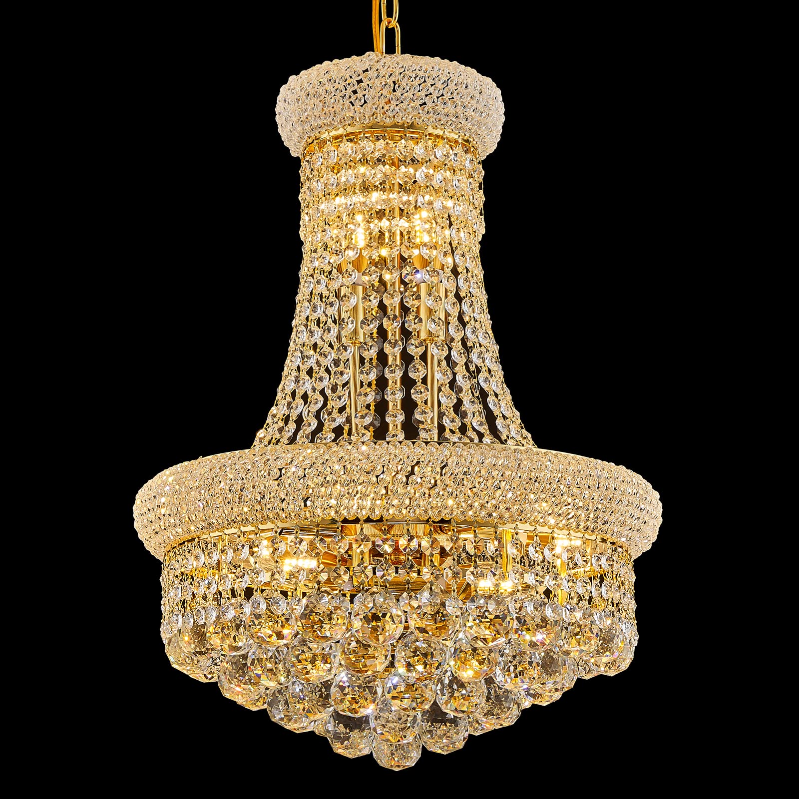 10-Light Empire Crystal Chandelier - Elegant Gold Finish Ceiling Light Fixture for Foyer, Entryway, Living Room, Dining Room, Bedroom & Hallway | Perfect for Home Decor, Wedding Venues & Luxury Interior Lighting
