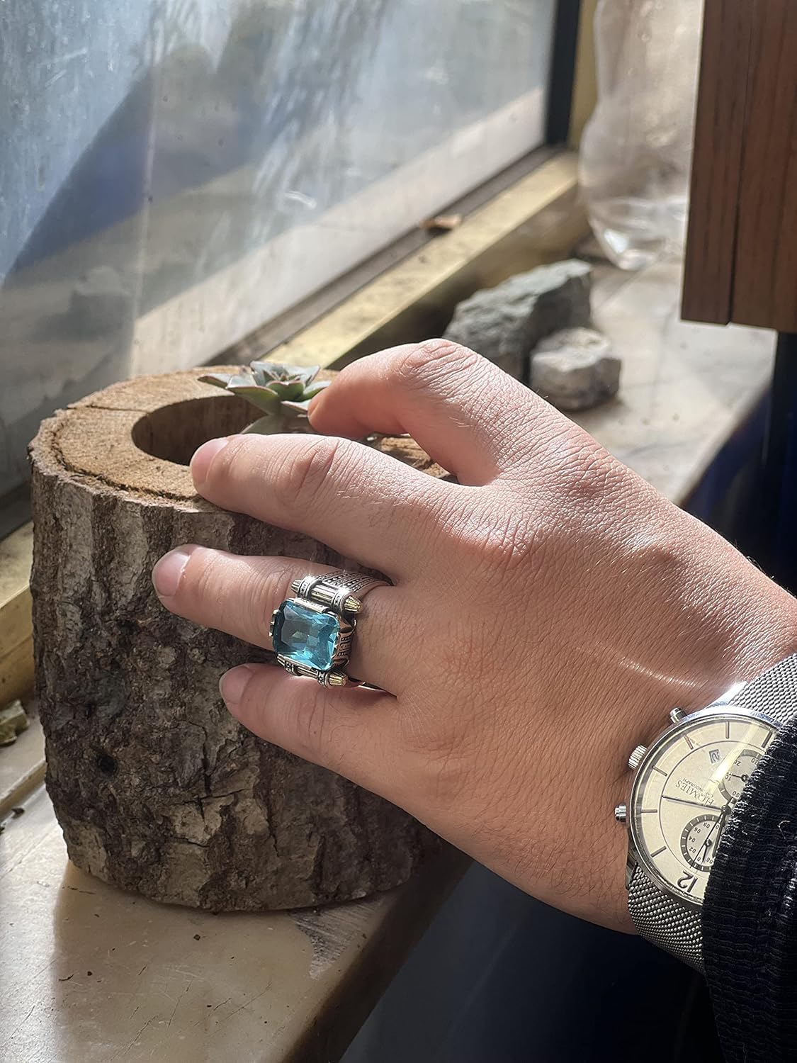 Handmade 925 Sterling Silver Aquamarine Men's Ring - Ottoman Turkish Style Jewelry for Men, Unique Boyfriend Gift & Anniversary Present (Size 10.5) - Perfect for Weddings, Date Nights & Special Occasions