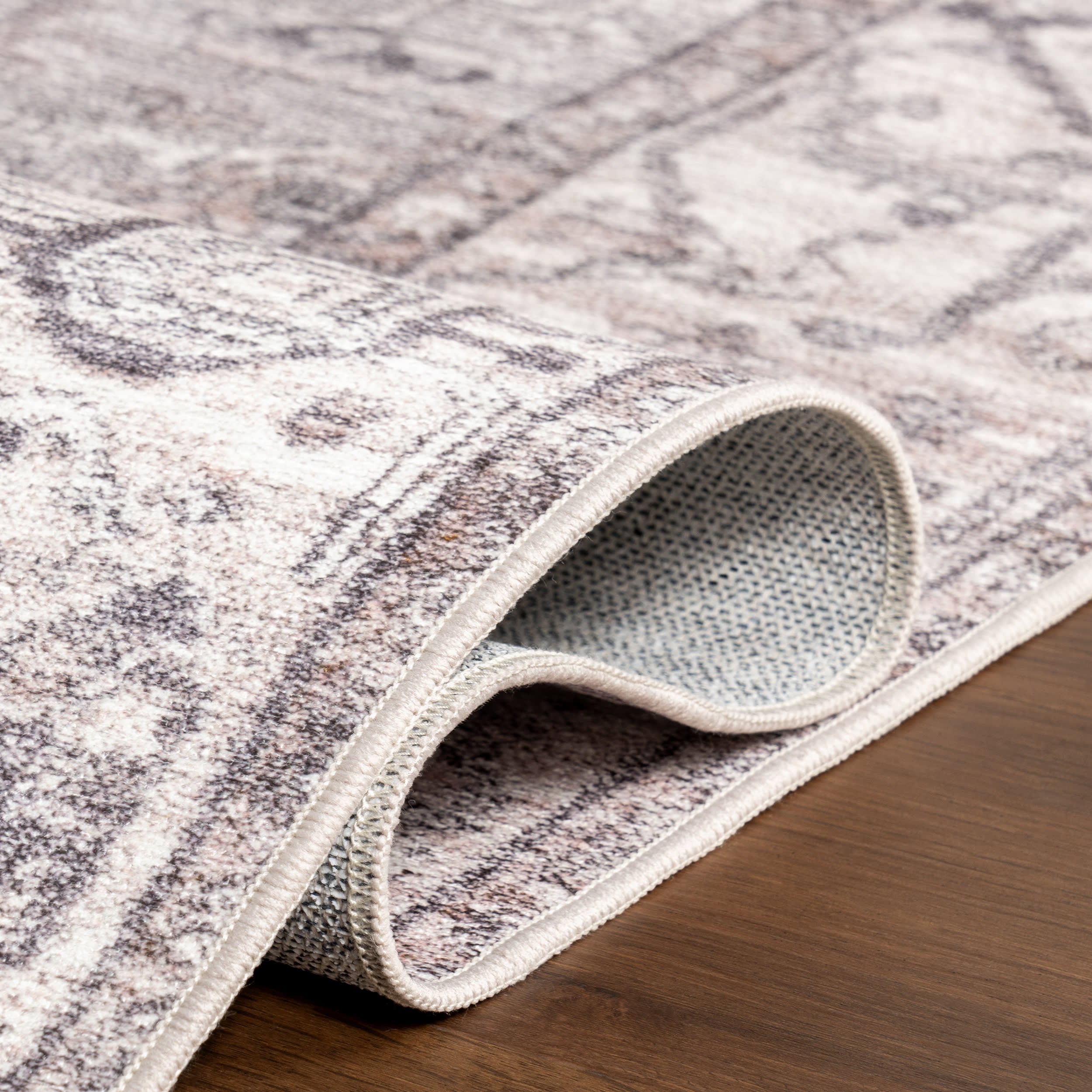 Atrium Medallion Spill Proof Washable Rug - Grey | Non-Slip Indoor Outdoor Carpet for Living Room, Bedroom, Kitchen | Pet & Kid Friendly Home Decor