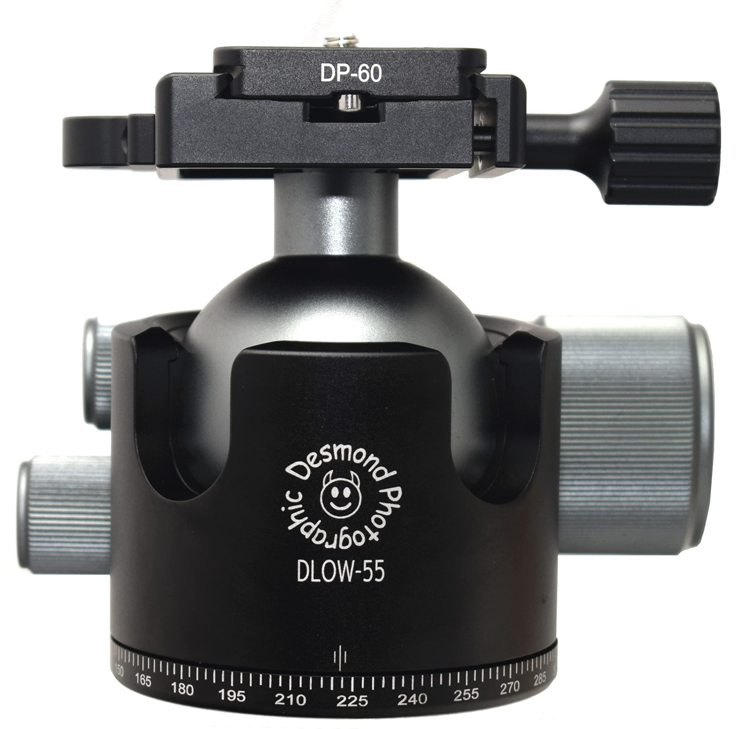 Desmond DLOW-55M 55mm Low Profile Ball Head with Dual Clamp - Compatible with Manfrotto RC2 & Arca/RRS Quick Release Plates - Perfect for DSLR Cameras, Video Tripods & Panoramic Photography