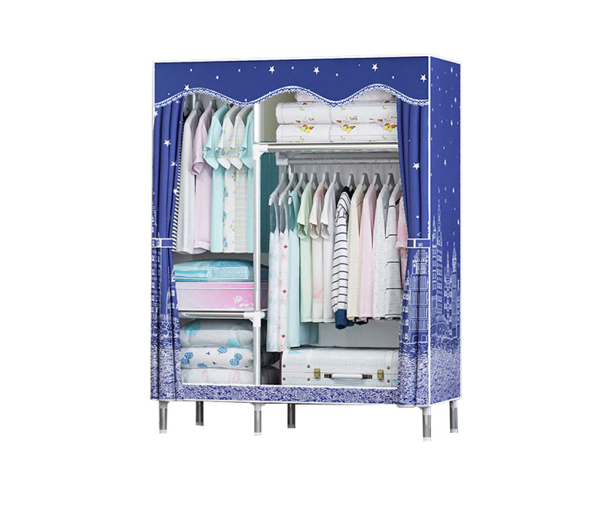 BYCDD Portable Cloth Wardrobe - Foldable Closet Storage Organizer with Multi-Function for Bedroom, Blue (43x18x69 inches) - Perfect for Small Spaces, Dorm Rooms & Apartment Closet Organization