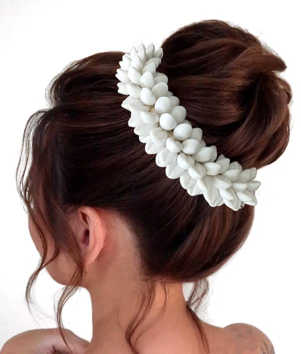 Artificial Mogra Flower Gajra Hair Clip - White Bridal Hair Accessory for Weddings, Parties & Indian Traditional Events (Style 2402)
