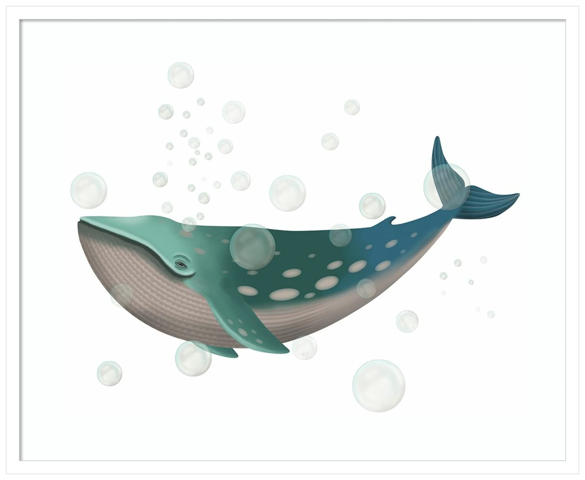 Amanti Art Wood Framed Whale Bubbles 2 Wall Art Print by Fab Funky - 33x27 Inches, Svelte White Frame - Large Ocean Themed Decor for Living Room, Bedroom & Office