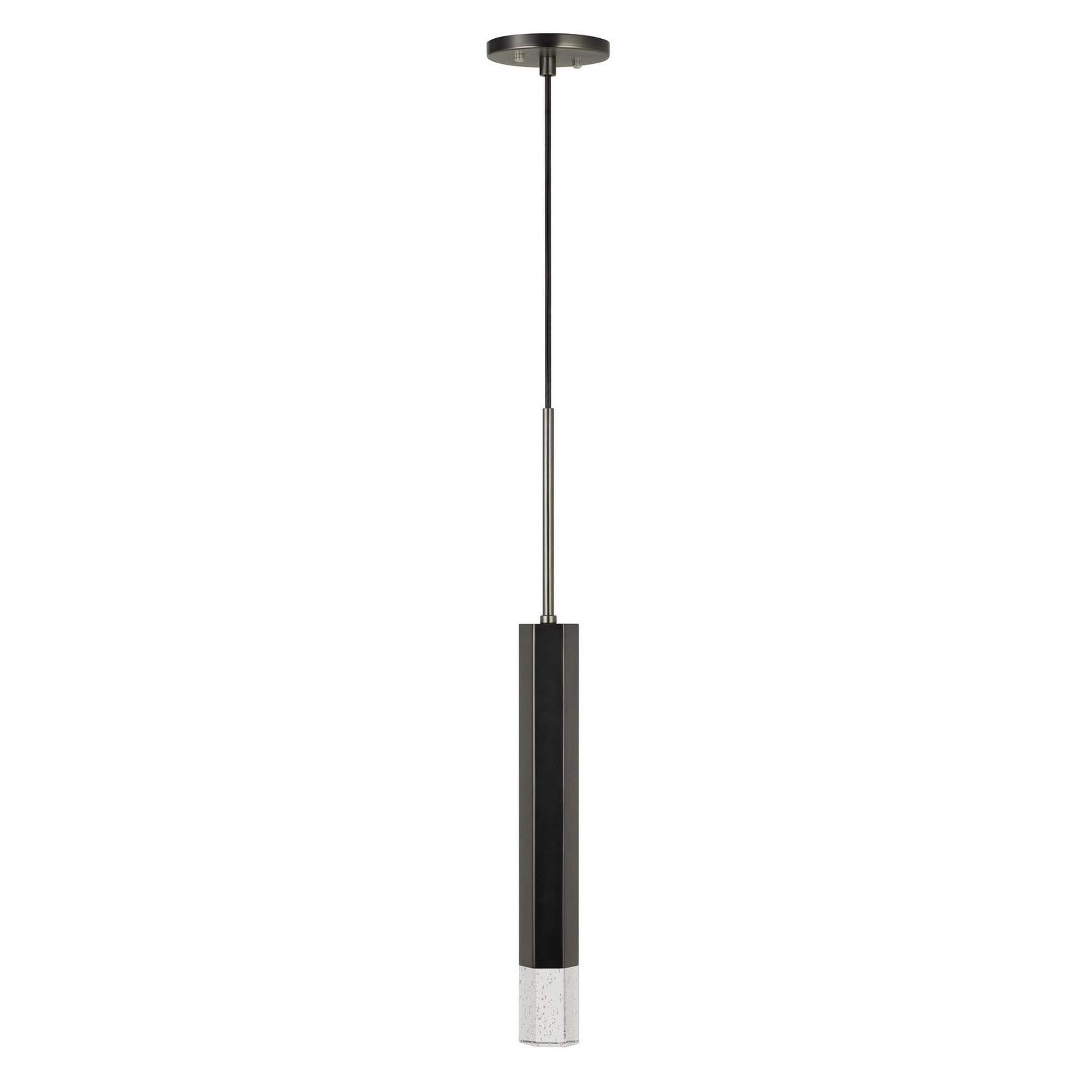 Benjara Black Hexagonal Metal Frame Single LED Pendant Light with Glass Diffuser - Modern Industrial Lighting for Kitchen Island, Dining Room & Bar Counter