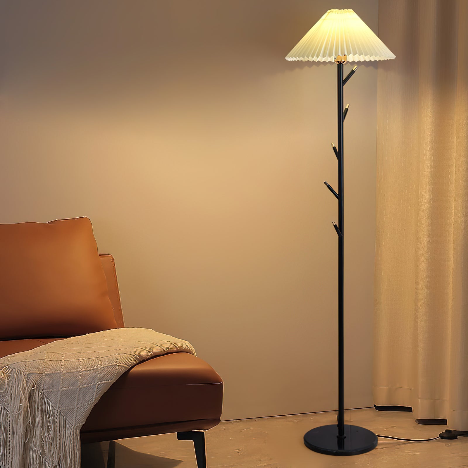 Modern Coat Rack Floor Lamp with Hooks - Space Saving Entryway Organizer for Hats, Scarves & Jackets | Perfect for Living Room, Bedroom or Hallway Decor
