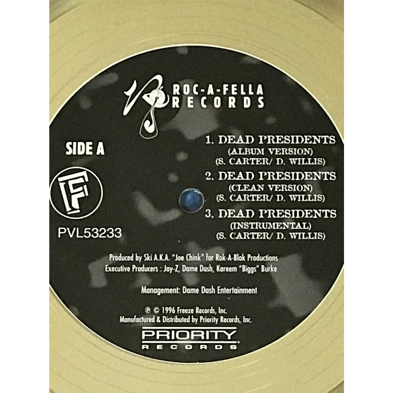 Jay Z Dead Presidents RIAA Gold Maxi Single Award - Rare Collectible Vinyl Record for Music Enthusiasts & Hip-Hop Memorabilia Fans - Perfect for Display, Gifts & Music Collections