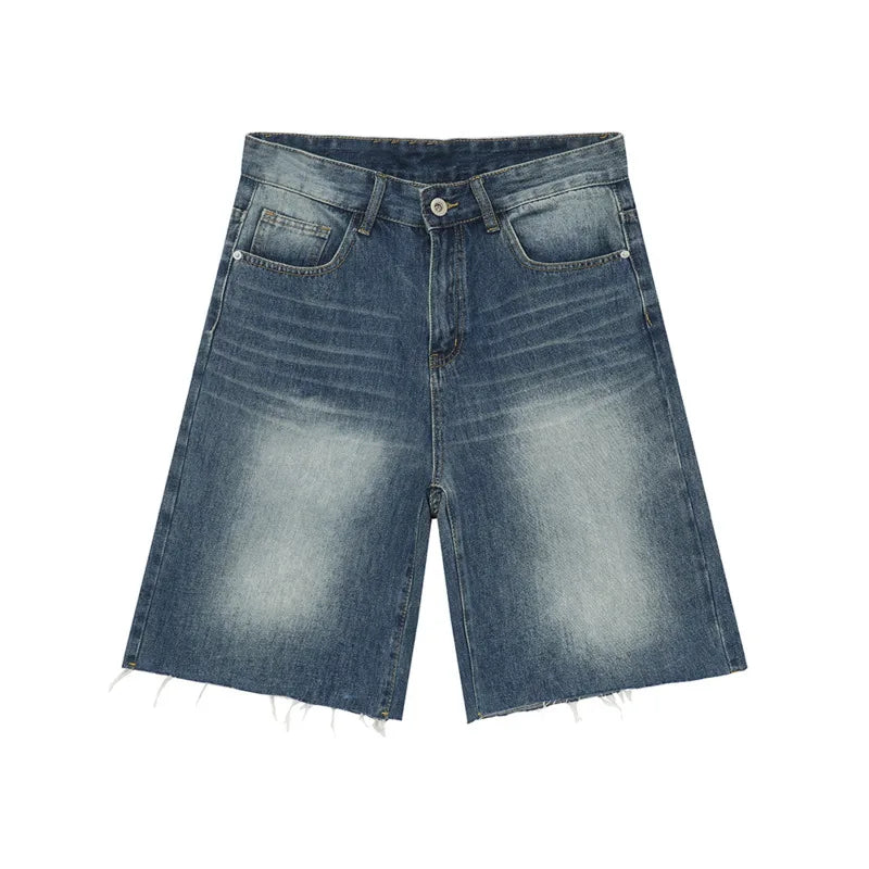 American Style Men's Denim Shorts - Casual Distressed Straight Fit Wide Leg Loose Summer Shorts for Men | Trendy Streetwear & Beach Outfit | Model 9C6318