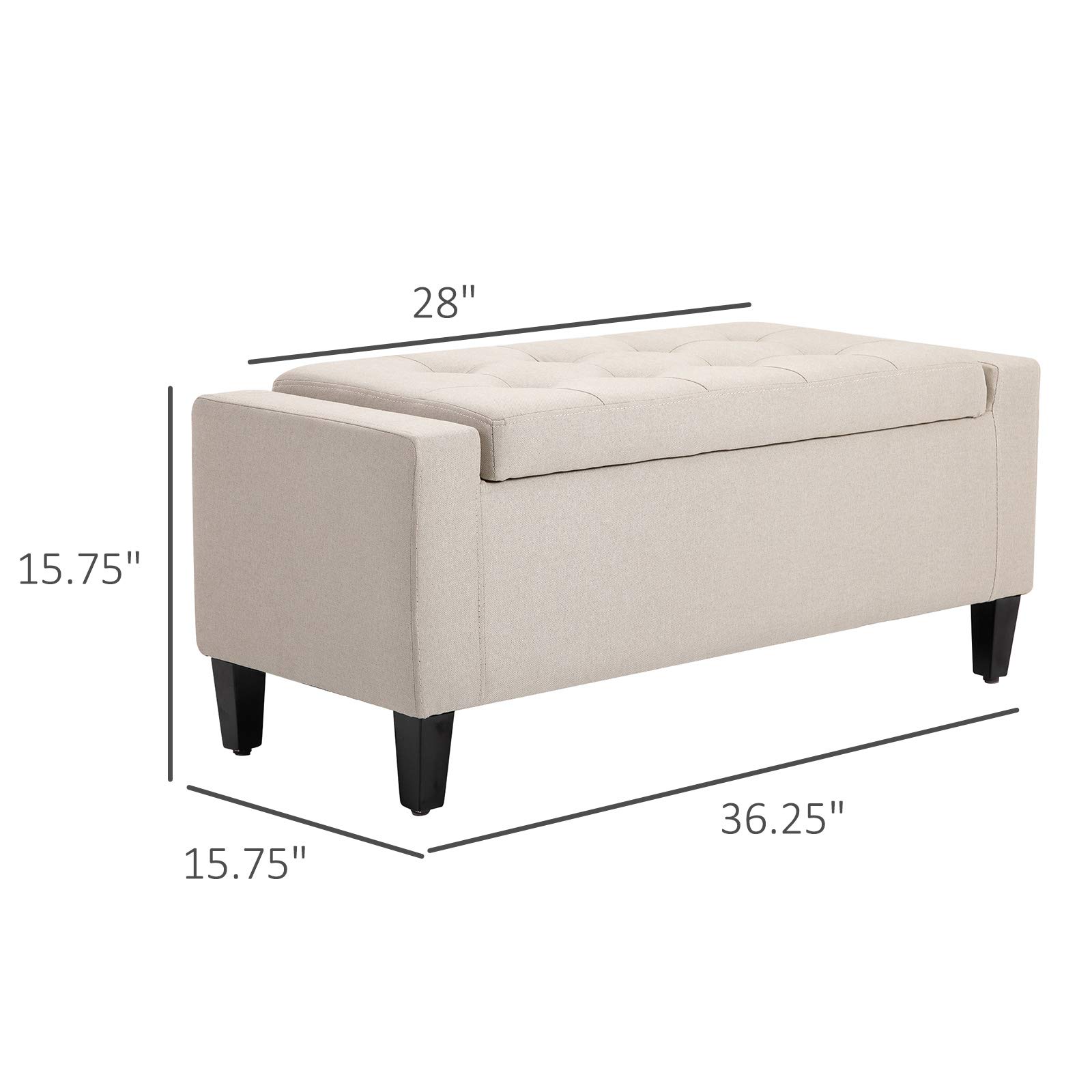 HOMCOM Linen Upholstered Storage Ottoman Bench with Lift Top & Button Tufted Design - Beige Storage Seat for Living Room, Bedroom & Entryway - Multi-Functional Footrest & Hidden Storage Solution