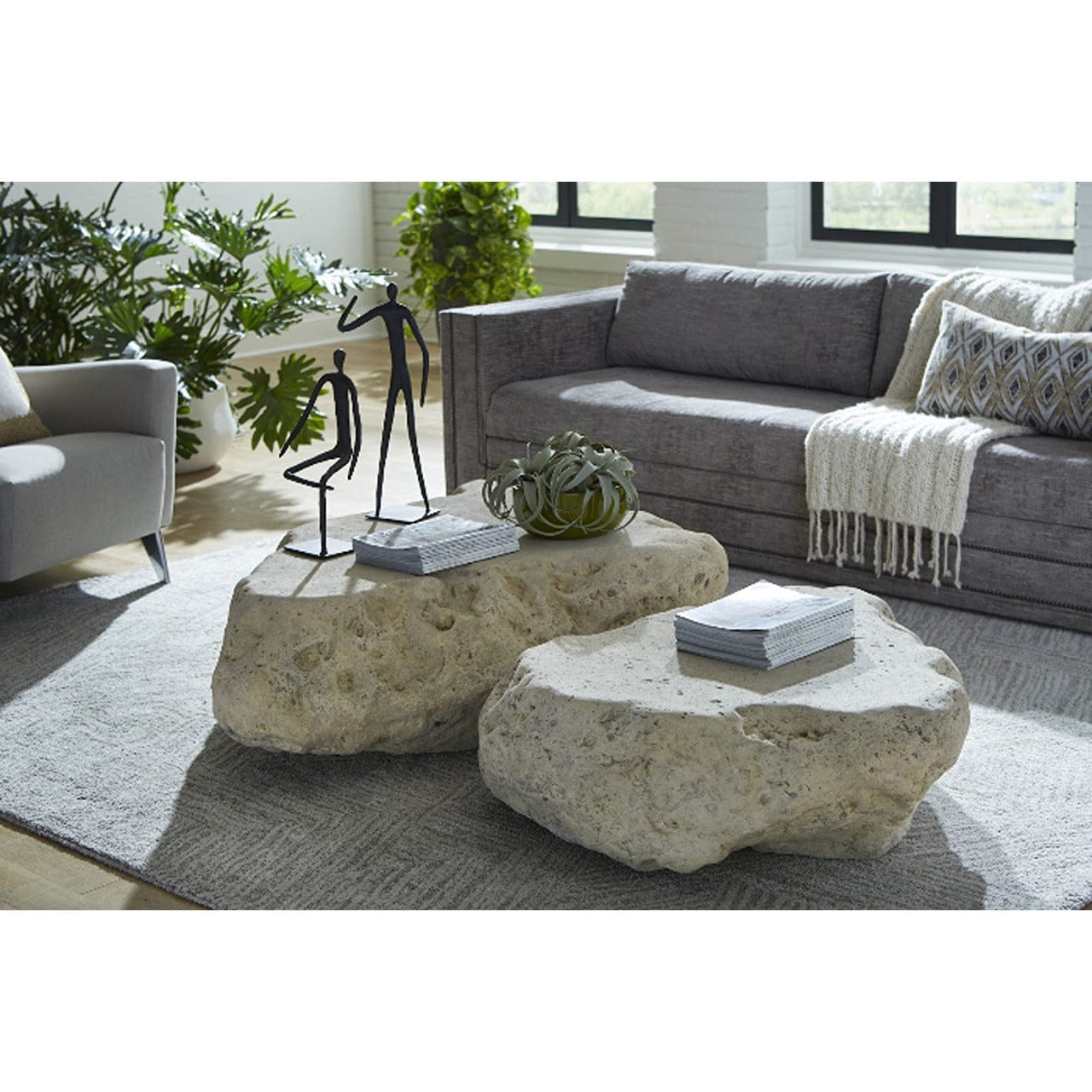 Boulder Large Roman Stone Coffee Table - Modern Living Room Centerpiece for Home Decor
