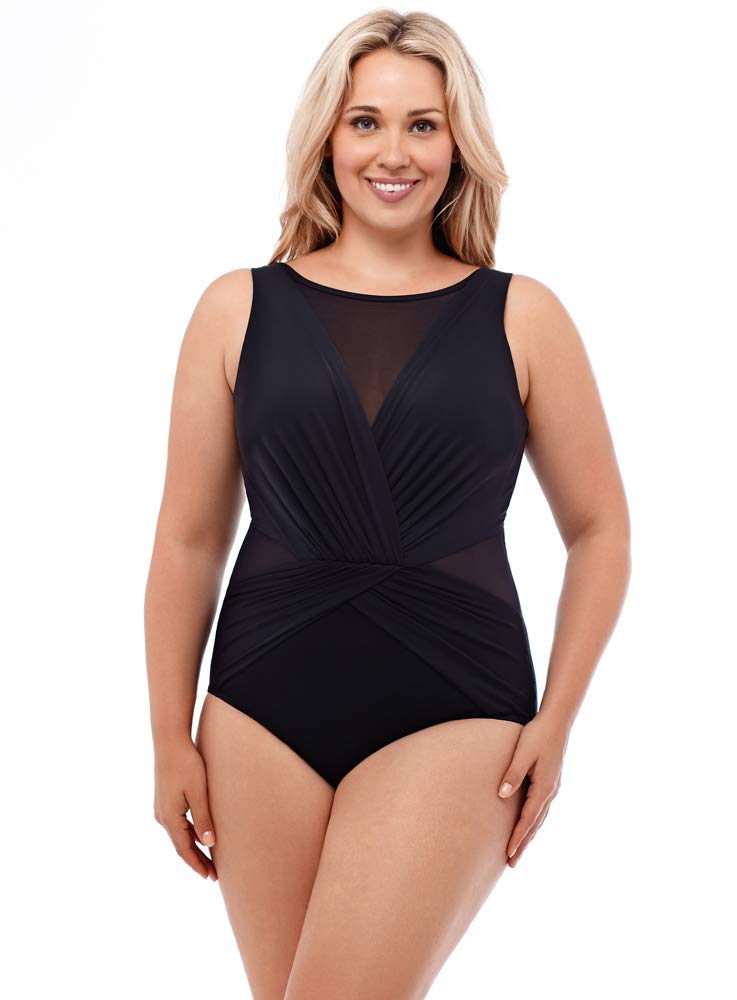 Miraclesuit Women's Plus Size One Piece Swimsuit - Tummy Control High Neck Bathing Suit with Soft Cups | Perfect for Beach Vacations, Pool Parties & Resort Getaways