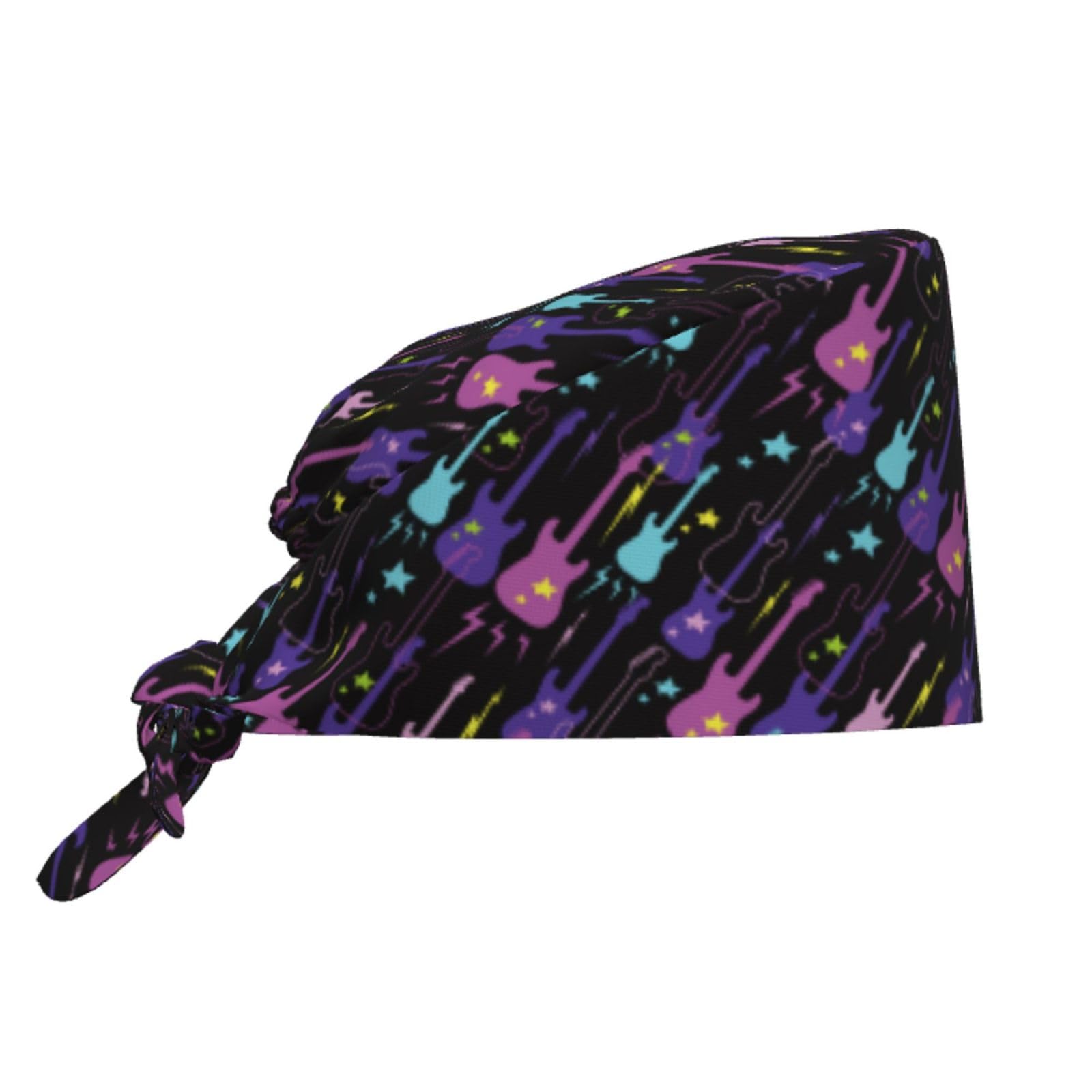 Colorful Guitar Print Scrub Cap with Upgraded Sweatband - Adjustable Medical Hat for Doctors, Nurses, Surgeons - Comfortable Head Cover for Women & Men - Perfect for Hospitals, Clinics, and Healthcare Work Environments