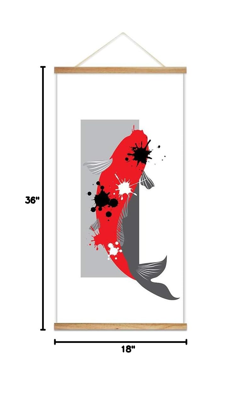 Wall26 Abstract Pet Fish Theme Wood Framed Wall Art Poster Print - 18x36 Inches, Ready to Hang - Perfect for Living Room, Bedroom Decor & Office Wall Art