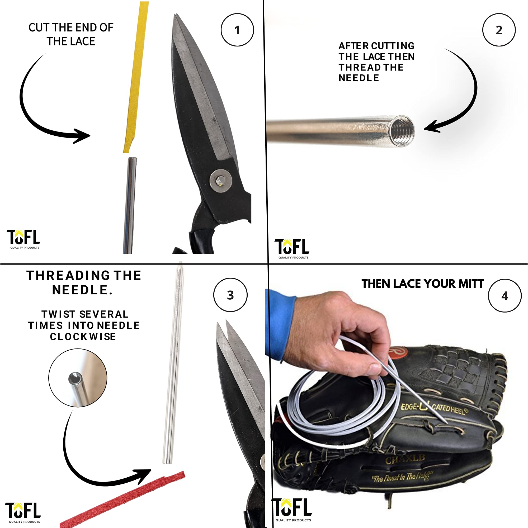TOFL Softball and Baseball Glove Lace Repair Kit - 6 Premium Leather Laces with Lacing Needle for Catchers Mitt, Fastpitch & Baseball Gloves - Perfect for Glove Maintenance & Field Repairs
