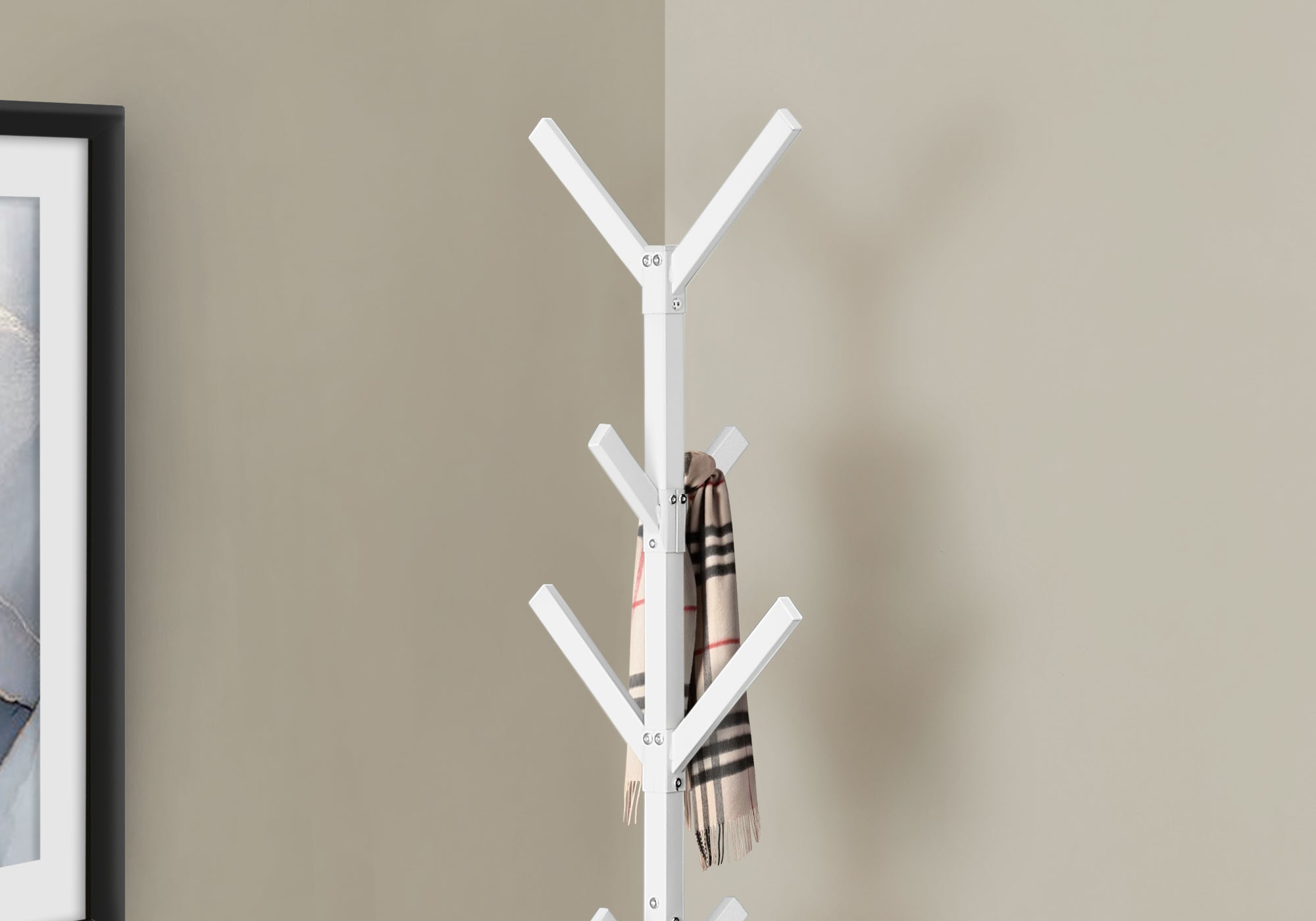 White Metal Coat Rack 70H - Wall Mounted Hanging Organizer for Jackets, Hats & Bags - Perfect for Entryway, Bedroom & Closet Organization