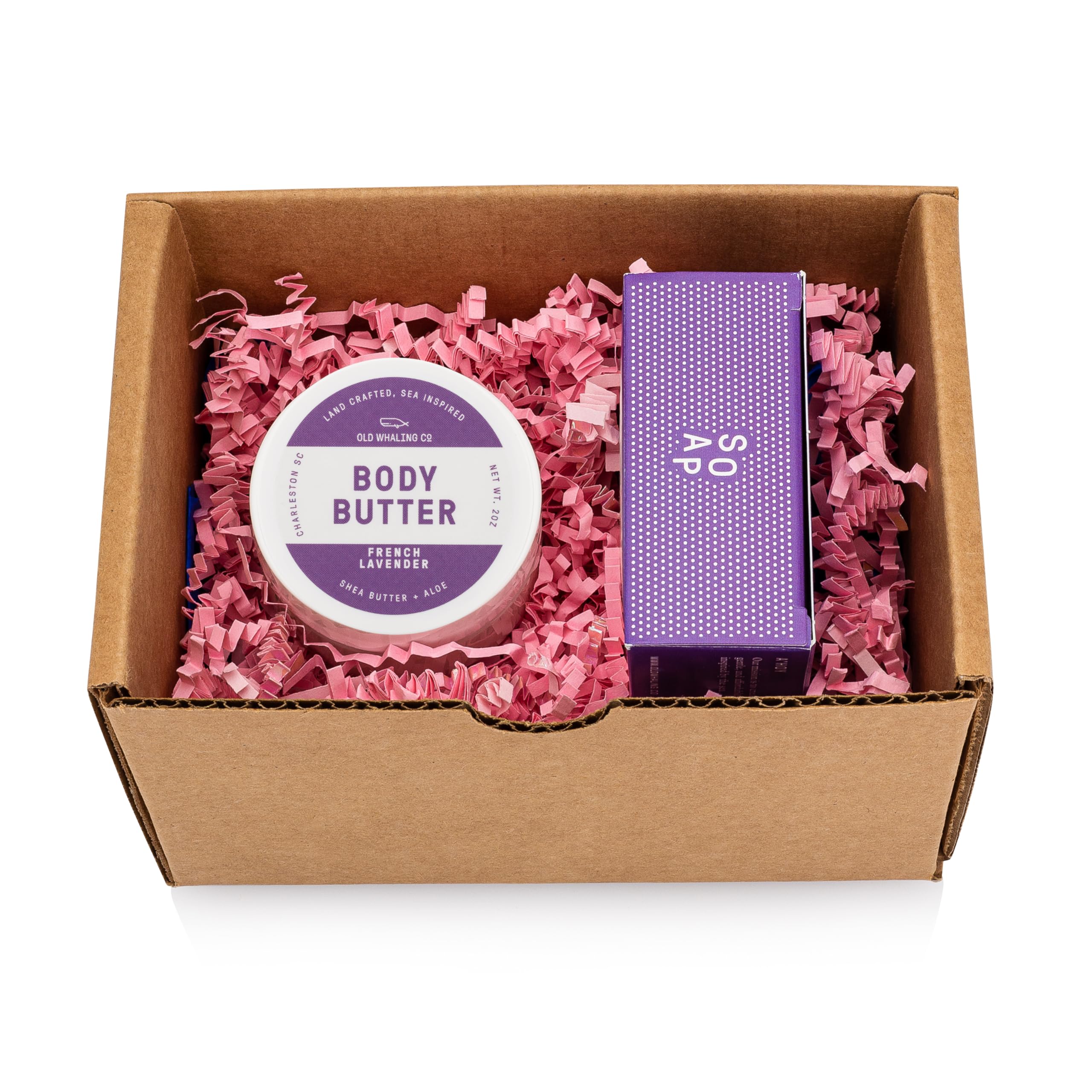 Old Whaling Co – 2 Piece Gift Set | Handmade French Lavender Bar Soap & Travel Size Body Butter | Natural Skincare for Dry Hands & Body | Gentle Hydration & Moisturizing | Perfect for Travel, Spa Days & Gifts