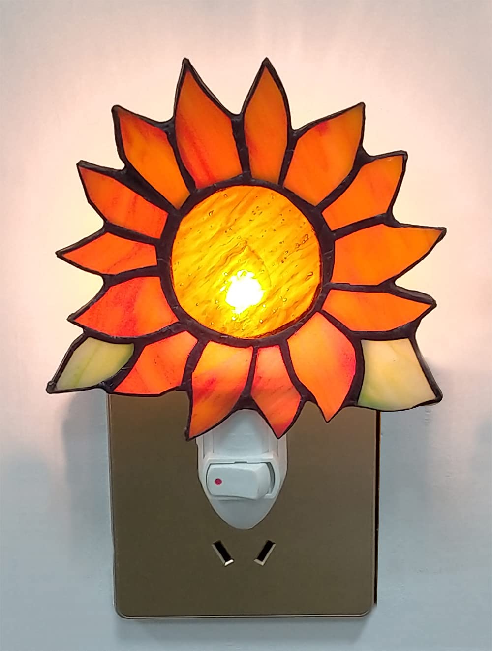 HUIMEIJU Tiffany Glass Sunflower Night Light - Plug-in Wall Night Light with Warm Orange Glow for Bedroom, Nursery, Hallway (1PC) | Perfect as Wake-Up Light, Decorative Lighting & Safe Nightlight for Kids