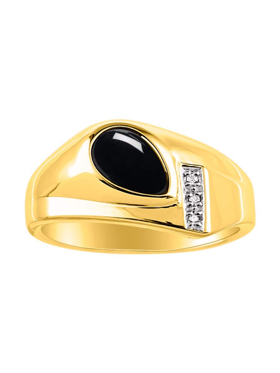 Exquisite Rylos Men's Pear Shape Cabochon Gemstone & Diamond Ring - Elegant Tear Drop Design in Yellow Gold Plated Silver (Sizes 8-13) - Perfect for Weddings, Anniversaries & Special Occasions