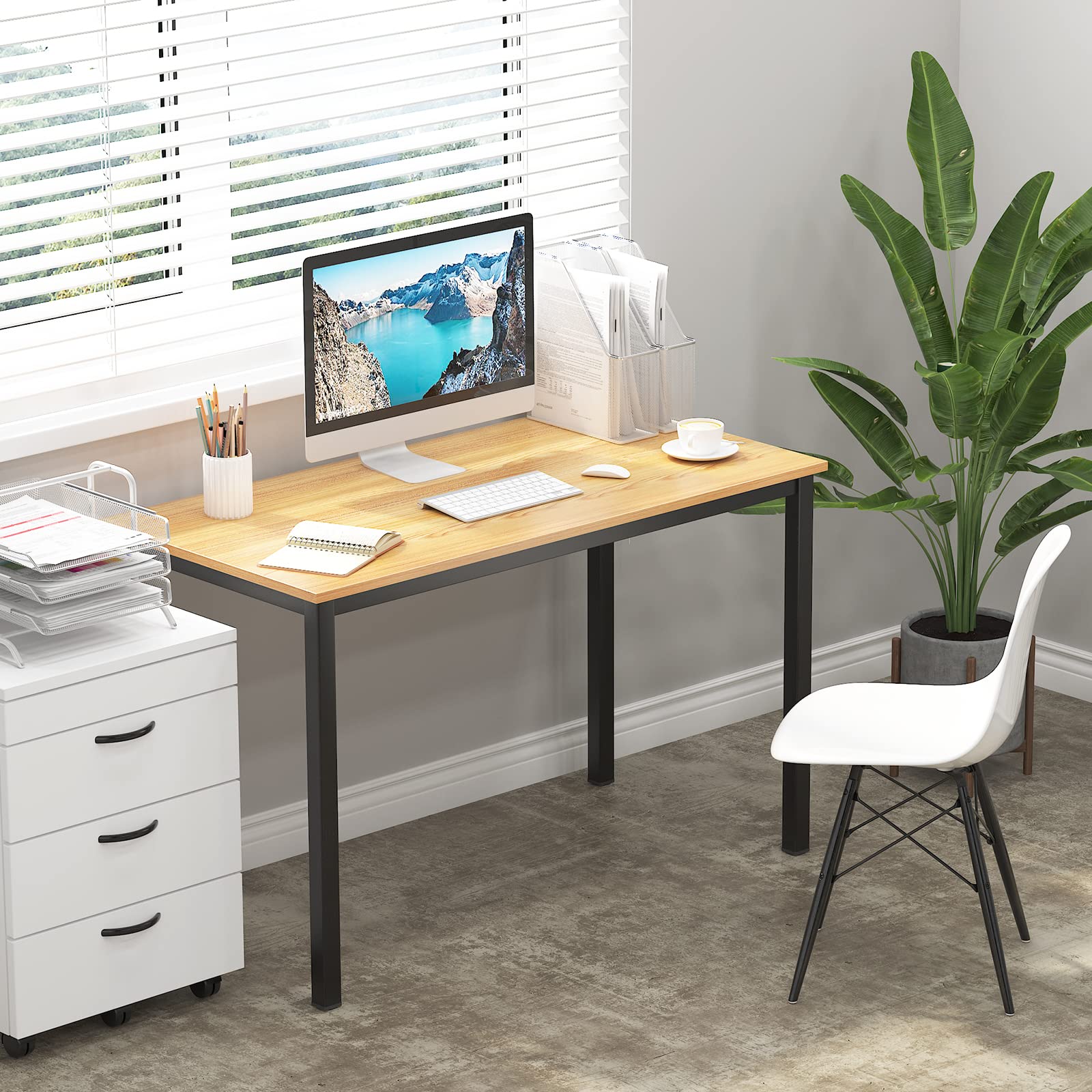 SogesFurniture 47 Inch Large Computer Desk - BIFMA Certified Sturdy Office Desk & Writing Table, Teak Top with Black Legs (BHUS-AC3BB-120) - Perfect for Home Office, Gaming Setup, and Study Room Workspace
